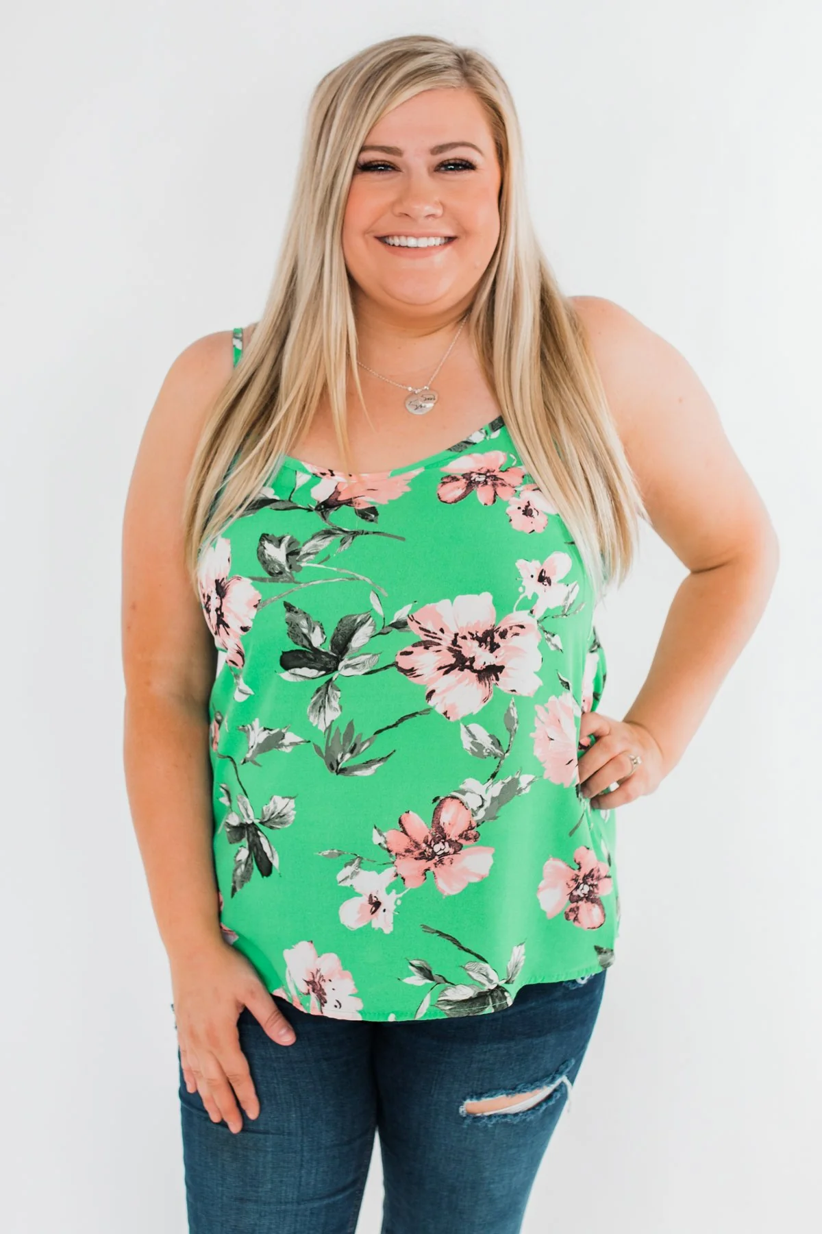 Breathtaking in Floral Tank Top- Emerald Green - Image 3