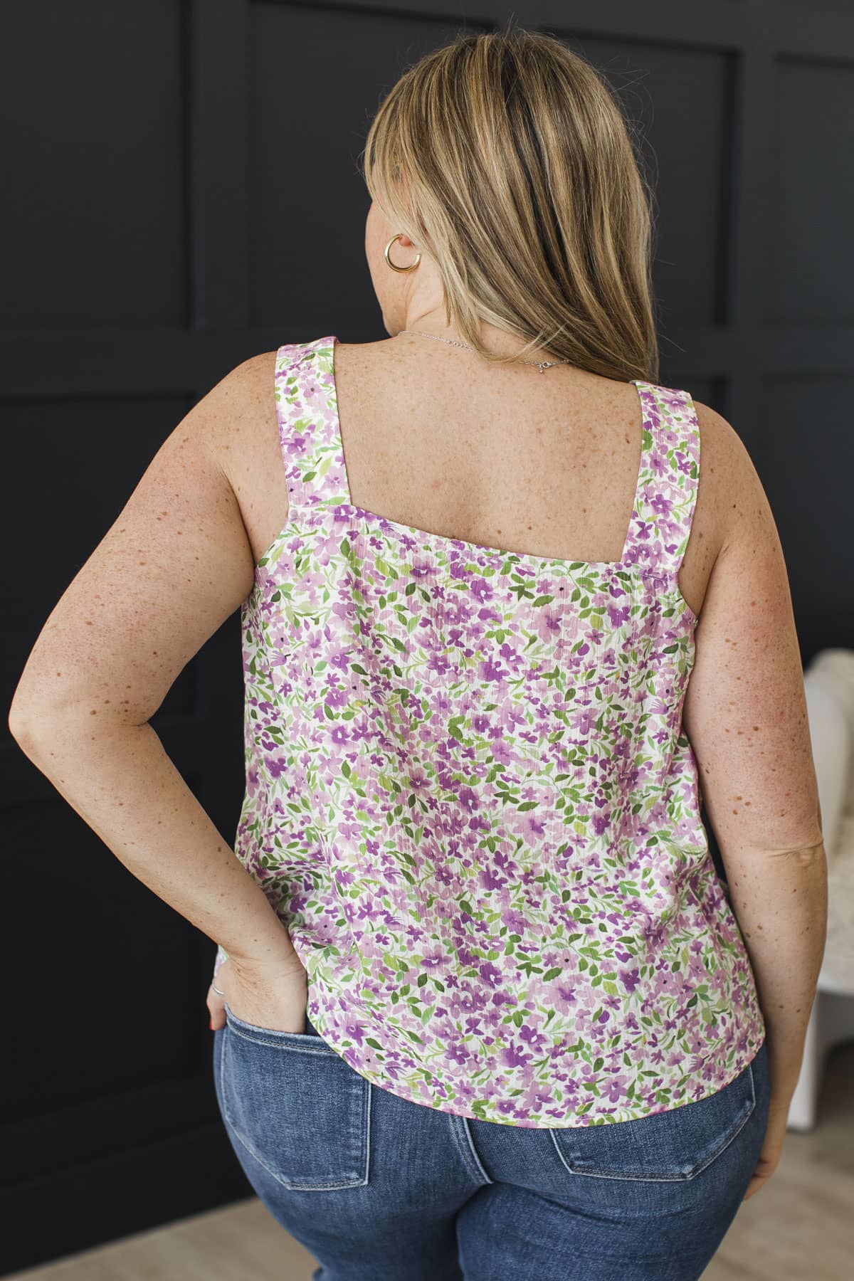 Bright Blossoms Floral Tank Top- Ivory & Lavender - Image 8