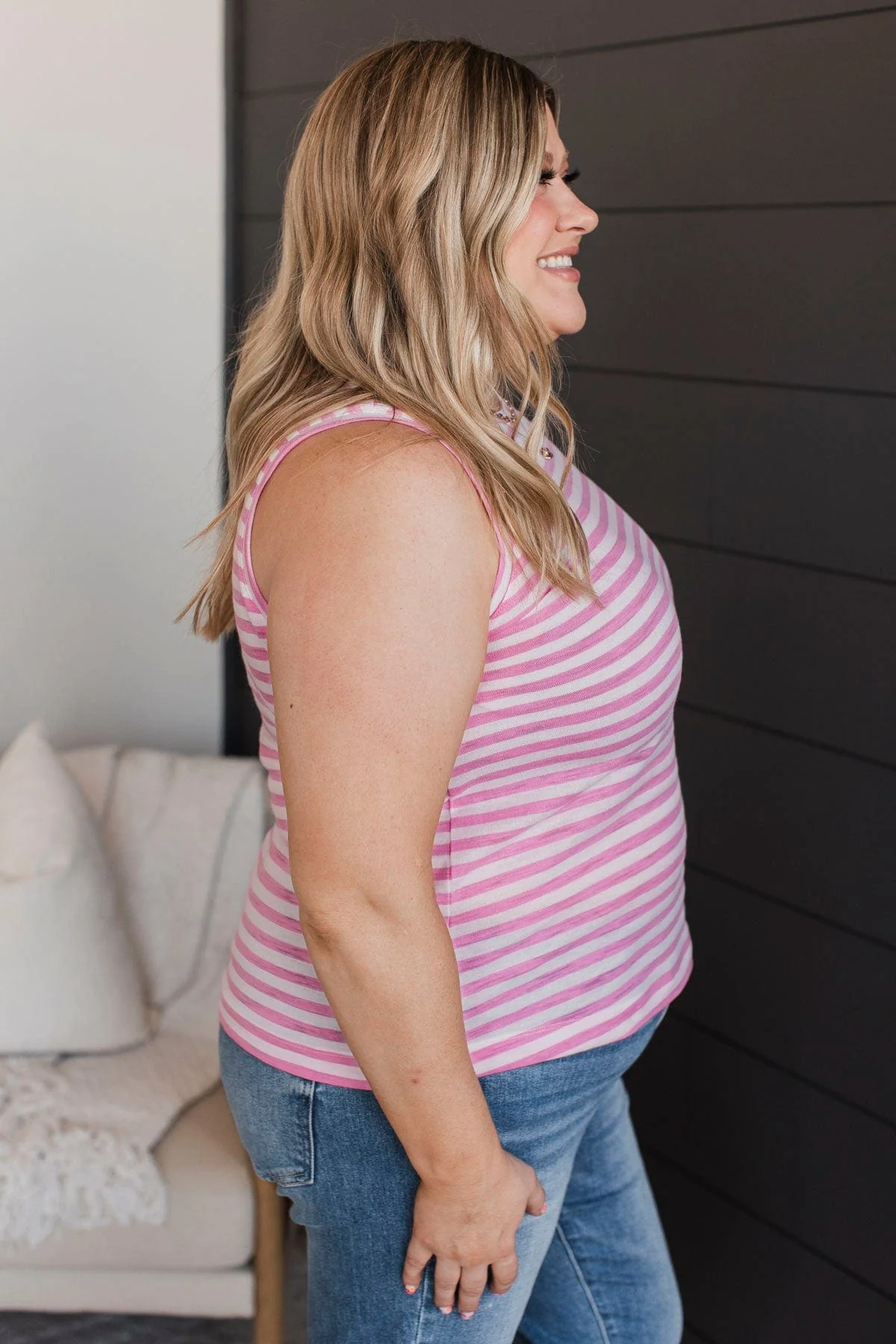 Bright Confidence Striped Tank Top- Ivory & Pink - Image 6
