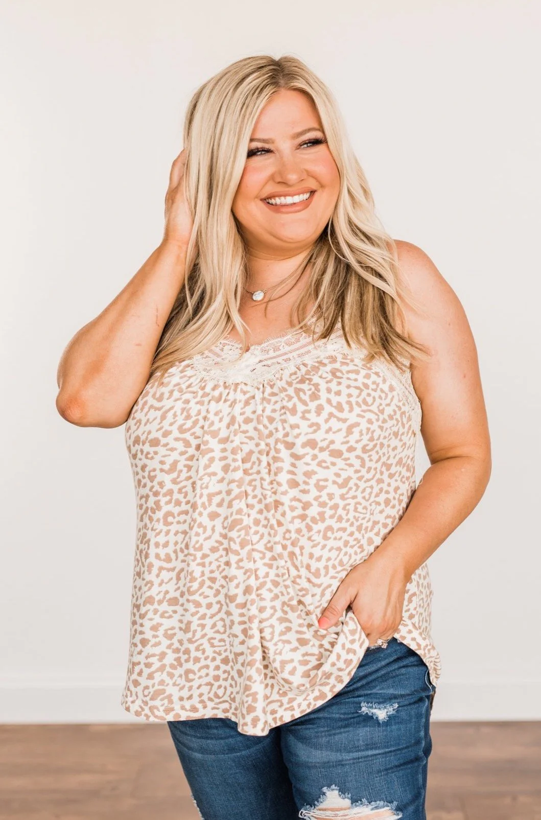 Bright-Eyed Beauty Lace Tank Top- Cream Animal Print - Image 3