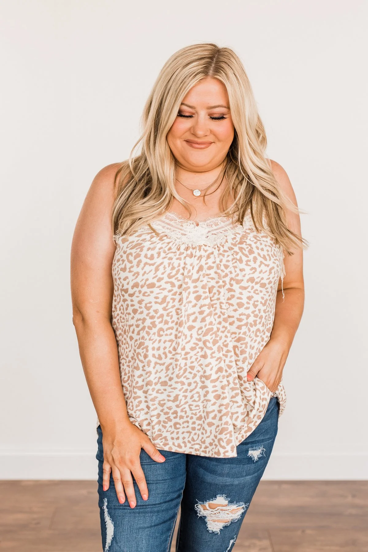 Bright-Eyed Beauty Lace Tank Top- Cream Animal Print - Image 6