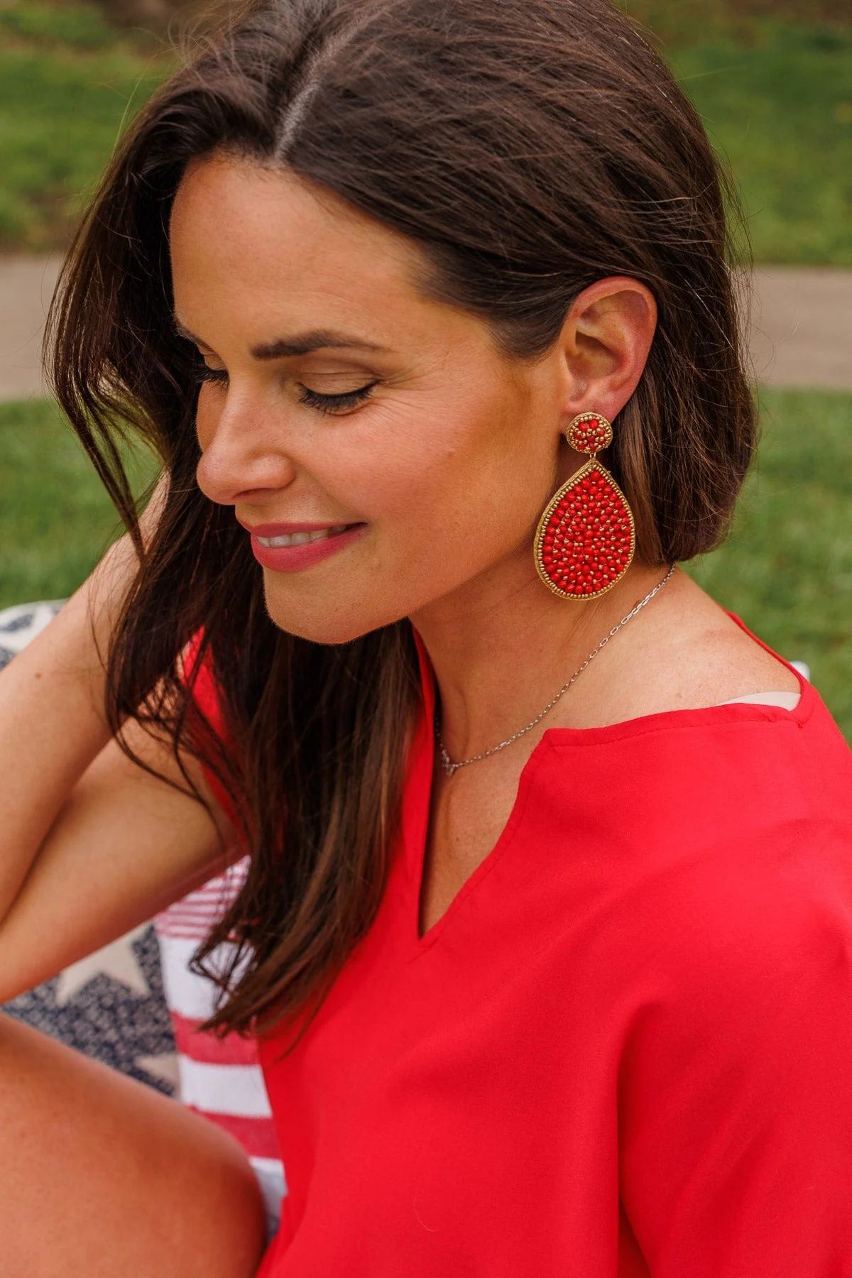 Bright In The Sky Dangle Earrings- Red - Image 4