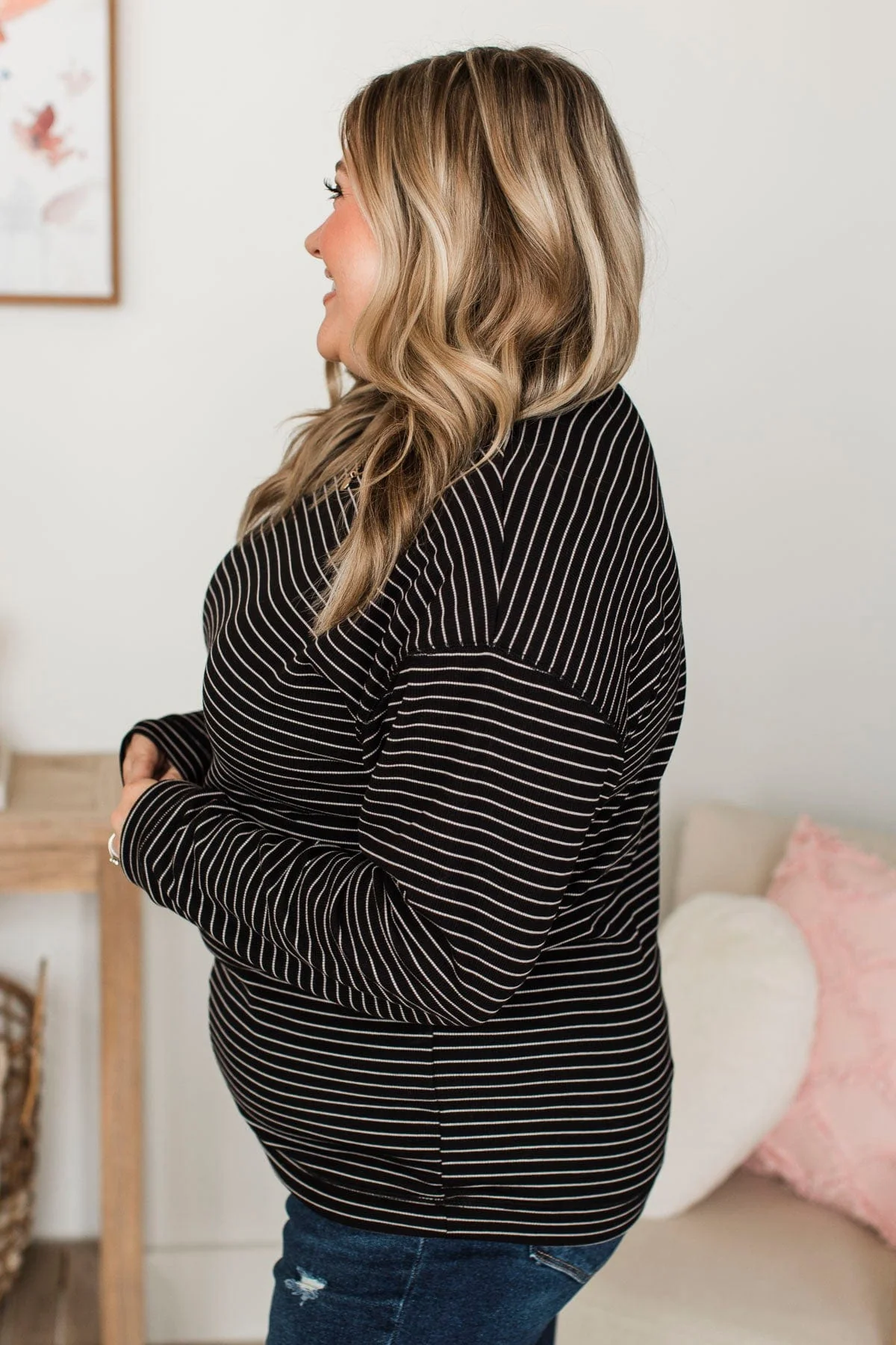 Everyday Mood Striped Pullover Top- Black - Image 5
