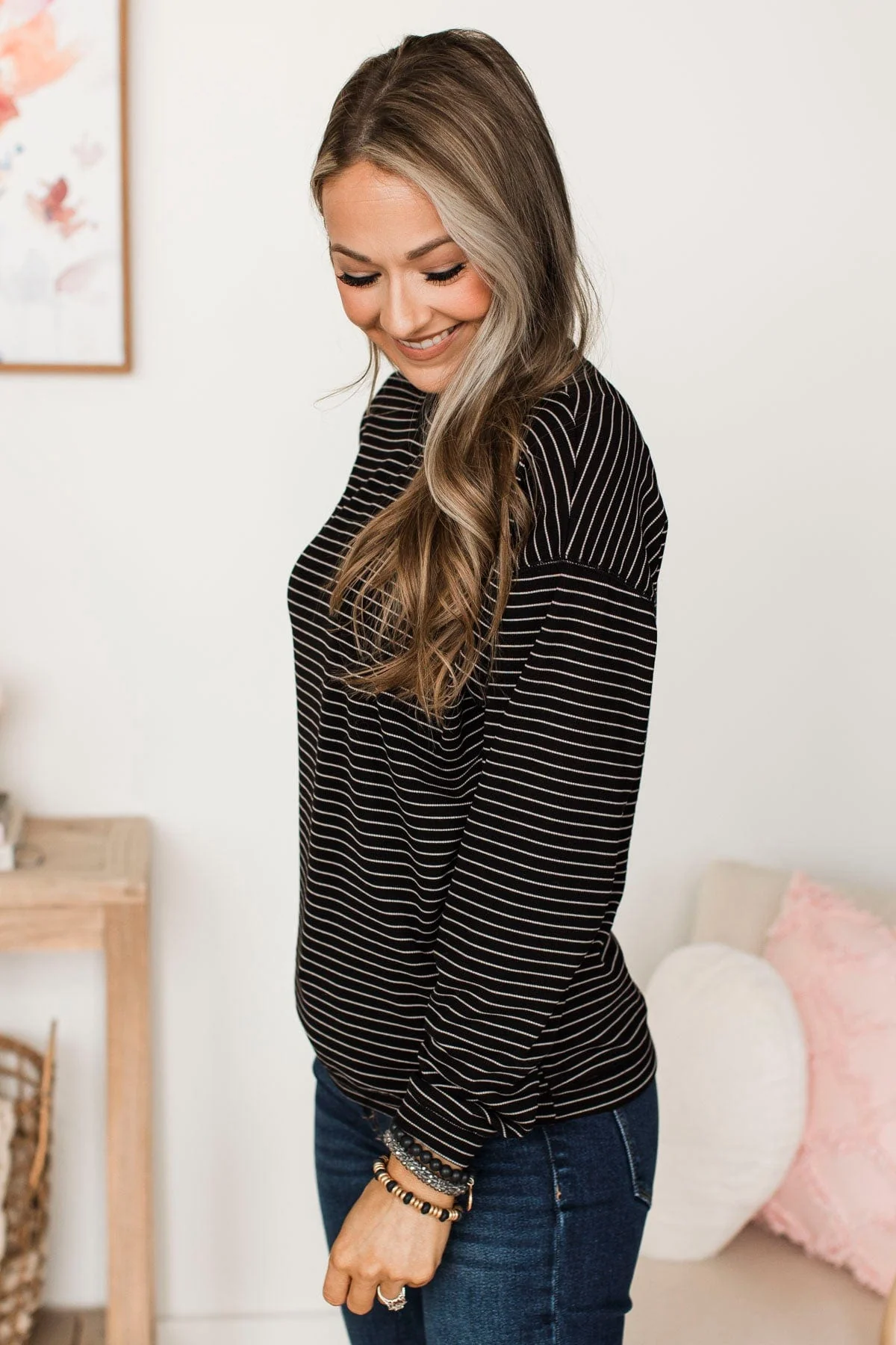 Everyday Mood Striped Pullover Top- Black - Image 6
