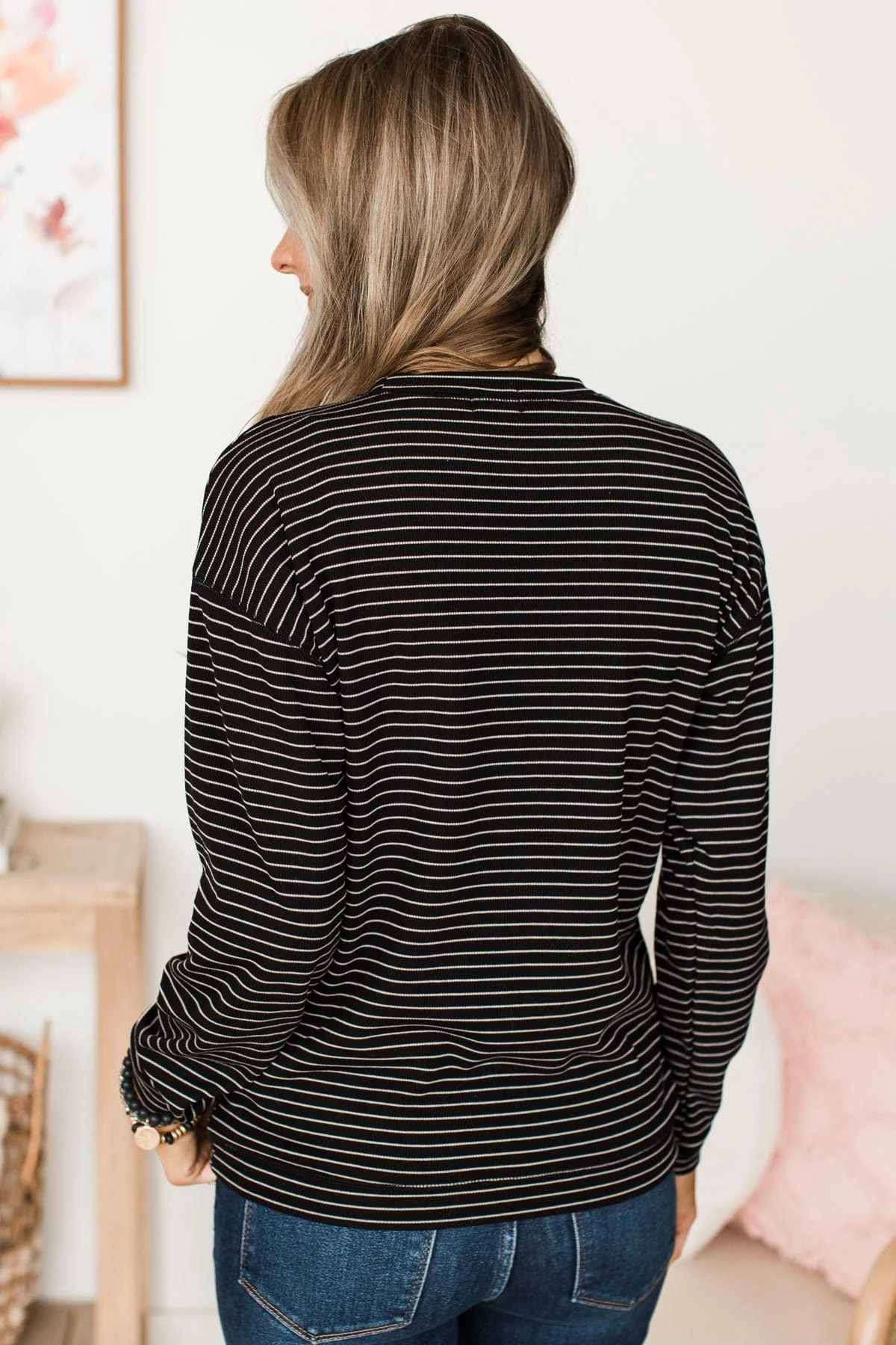 Everyday Mood Striped Pullover Top- Black - Image 8