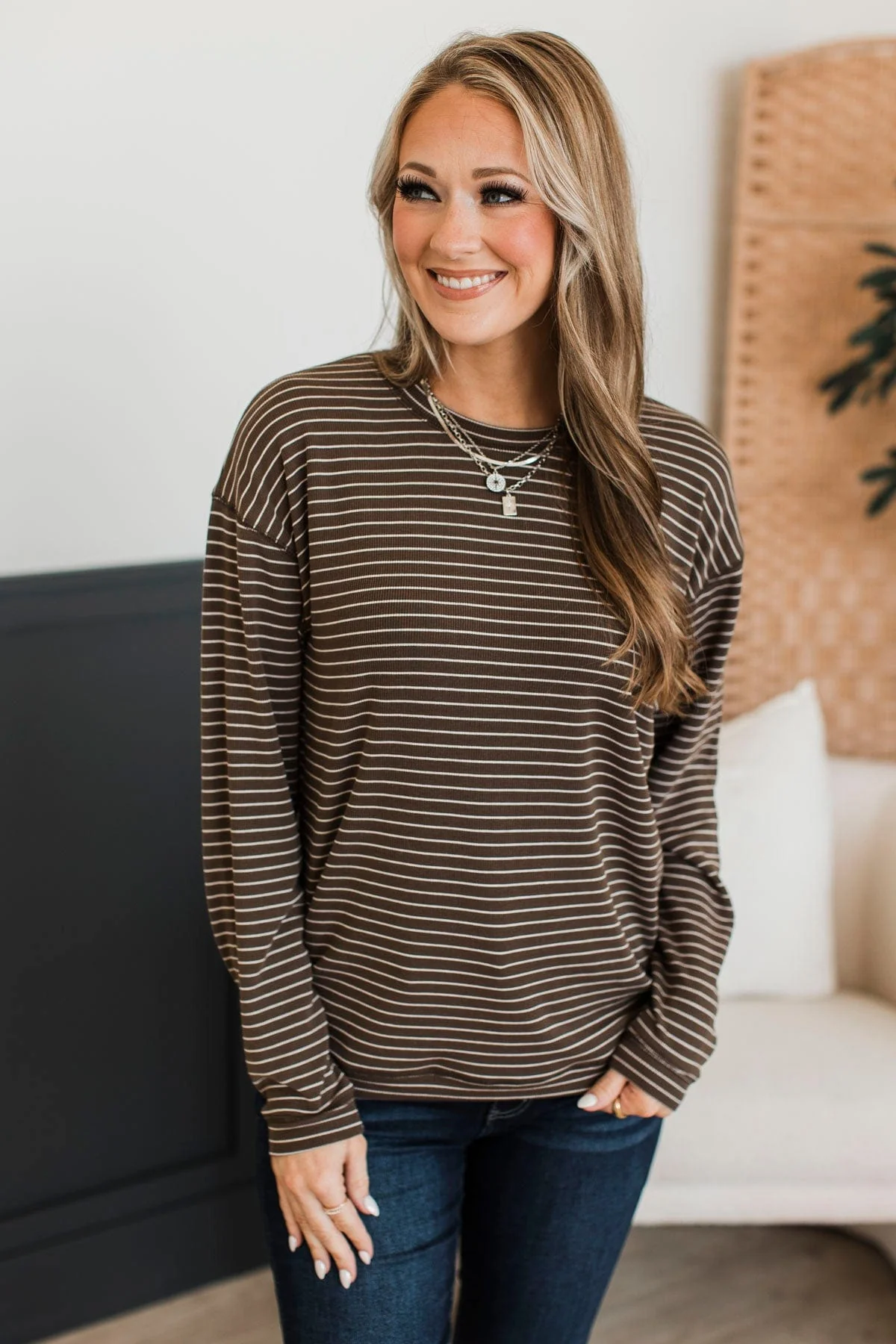Brighten My Day Striped Pullover Top- Brown - Image 3