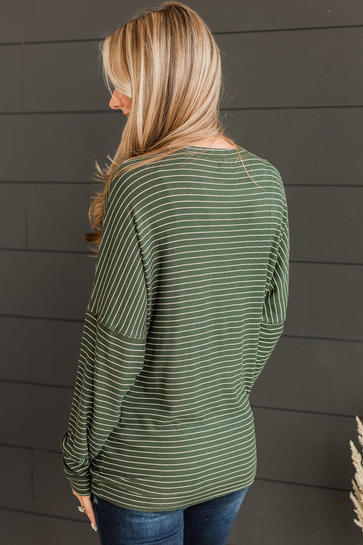 Brighten My Day Striped Pullover Top- Forest Green - Image 8