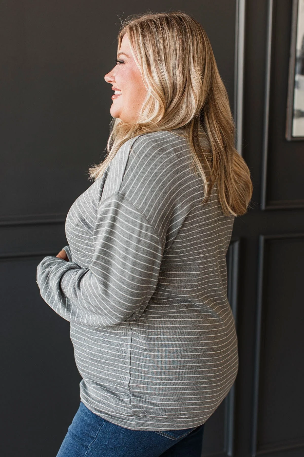 Brighten My Day Striped Pullover Top- Grey - Image 6