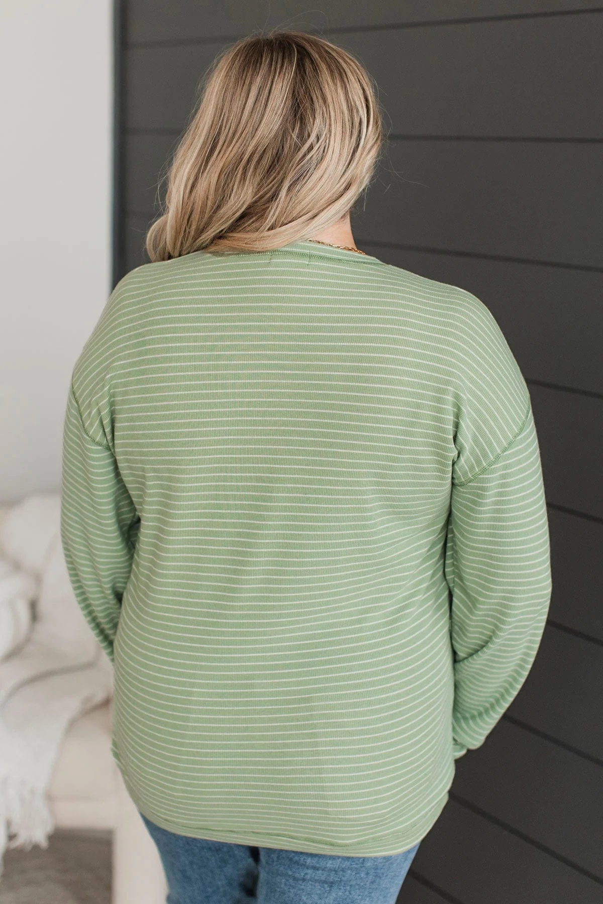 Brighten My Day Striped Pullover Top- Light Olive - Image 8