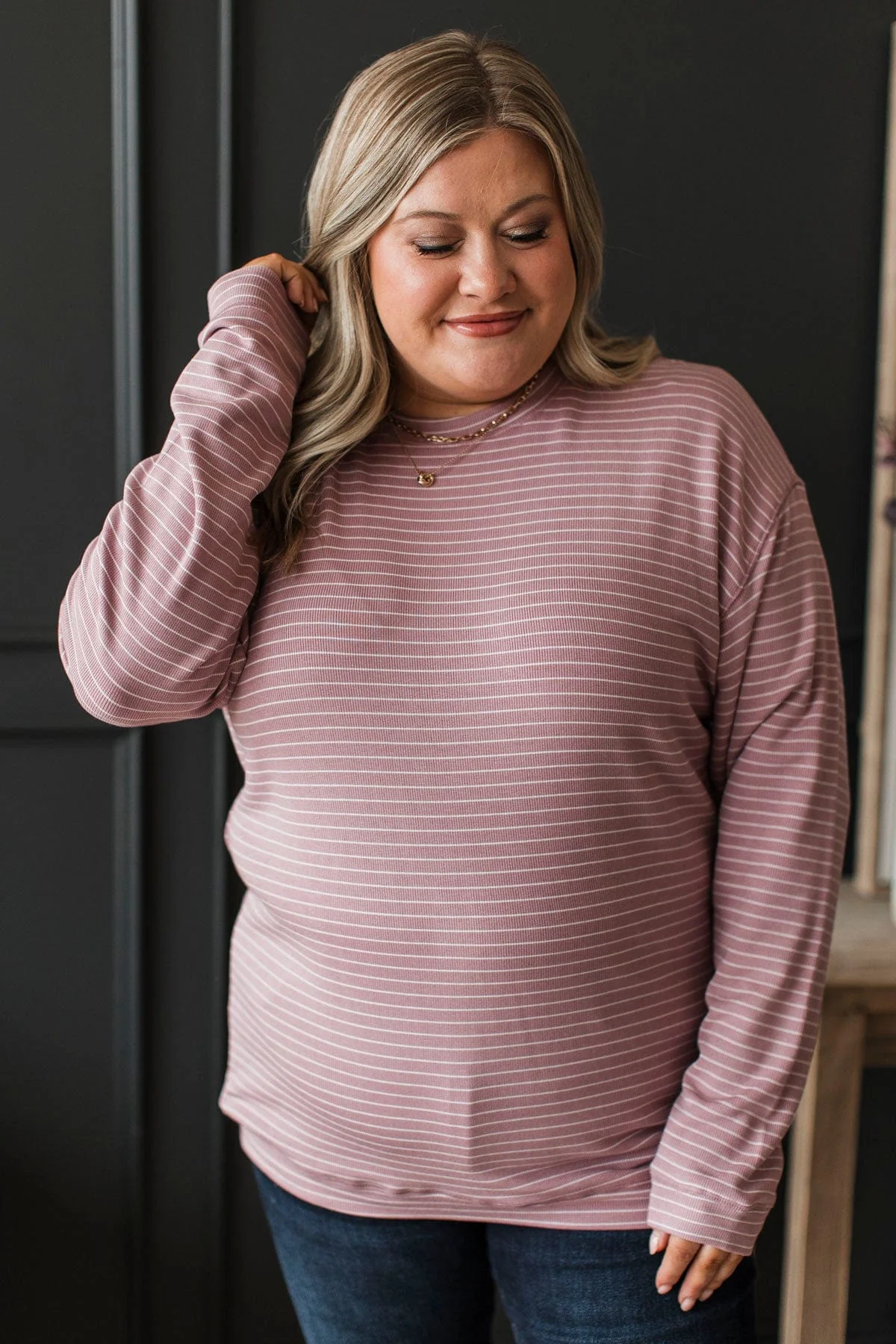 Brighten My Day Striped Pullover Top- Mauve - Image 3