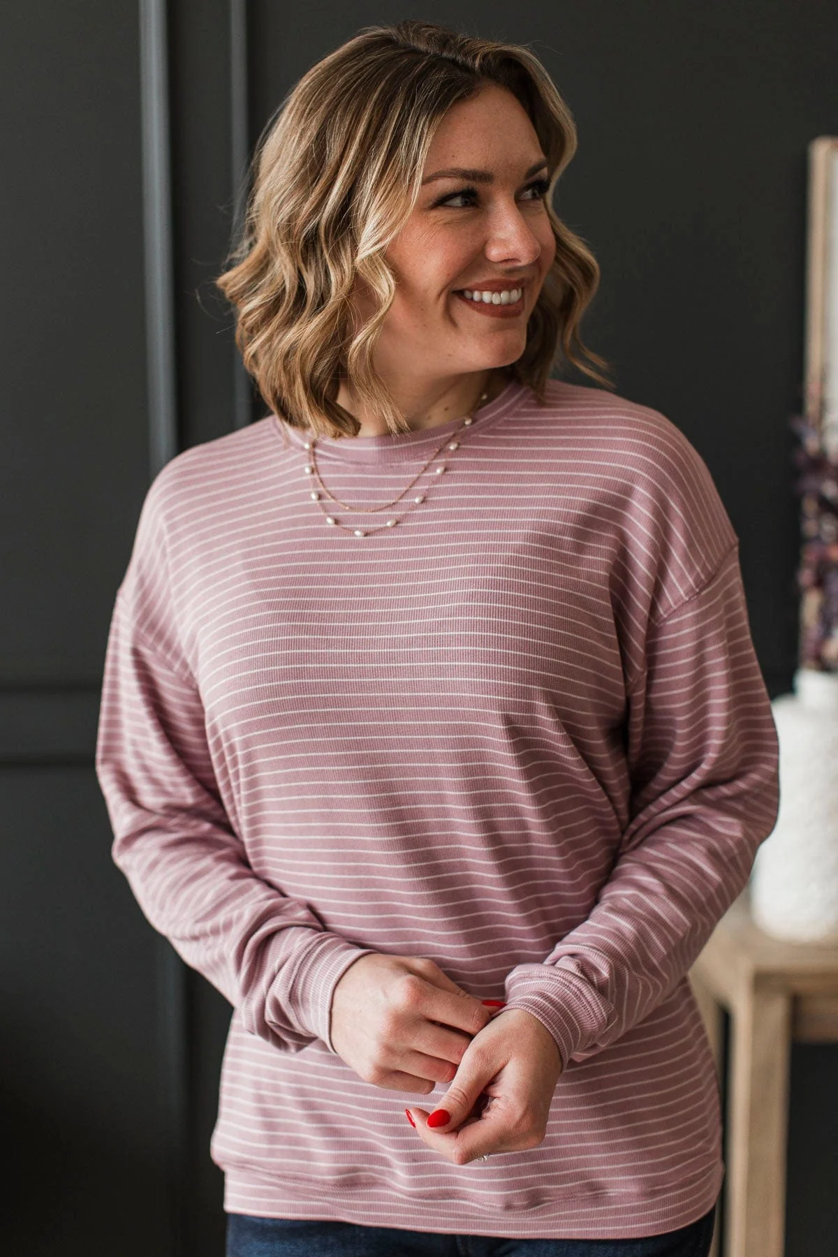 Brighten My Day Striped Pullover Top- Mauve - Image 4
