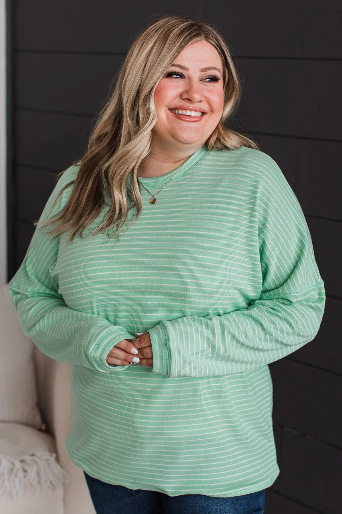 Brighten My Day Striped Pullover Top- Mint - Image 3
