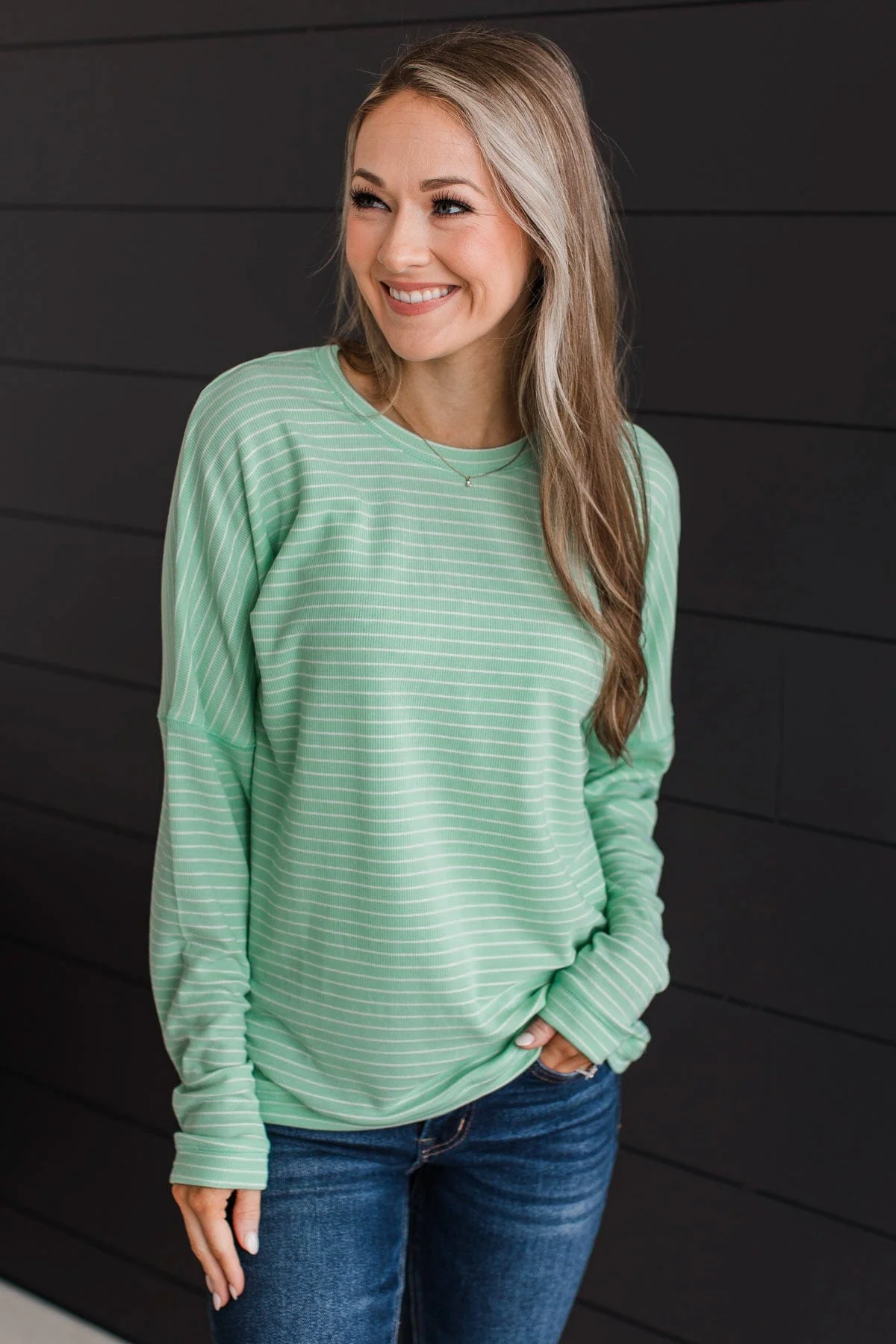 Brighten My Day Striped Pullover Top- Mint - Image 4