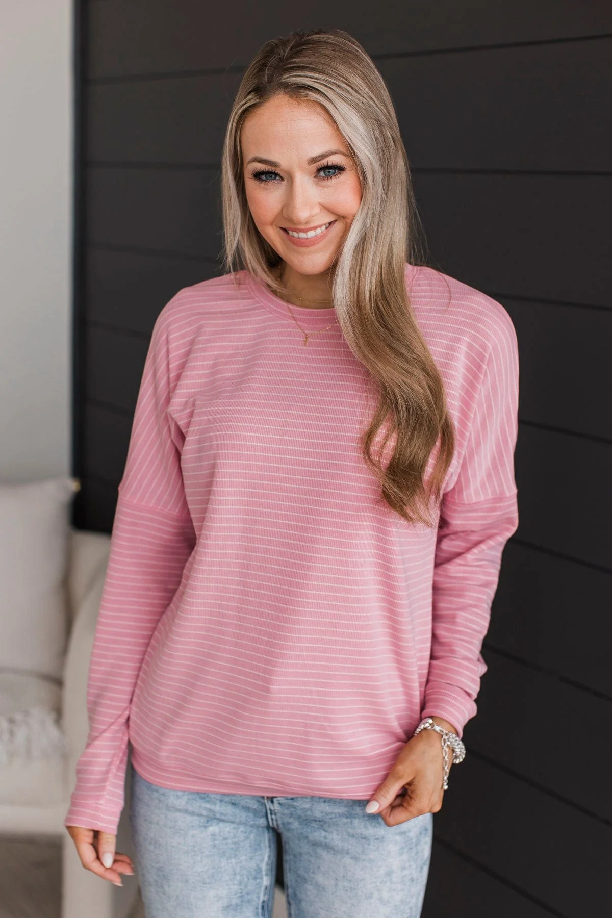 Brighten My Day Striped Pullover Top- Pink - Image 3