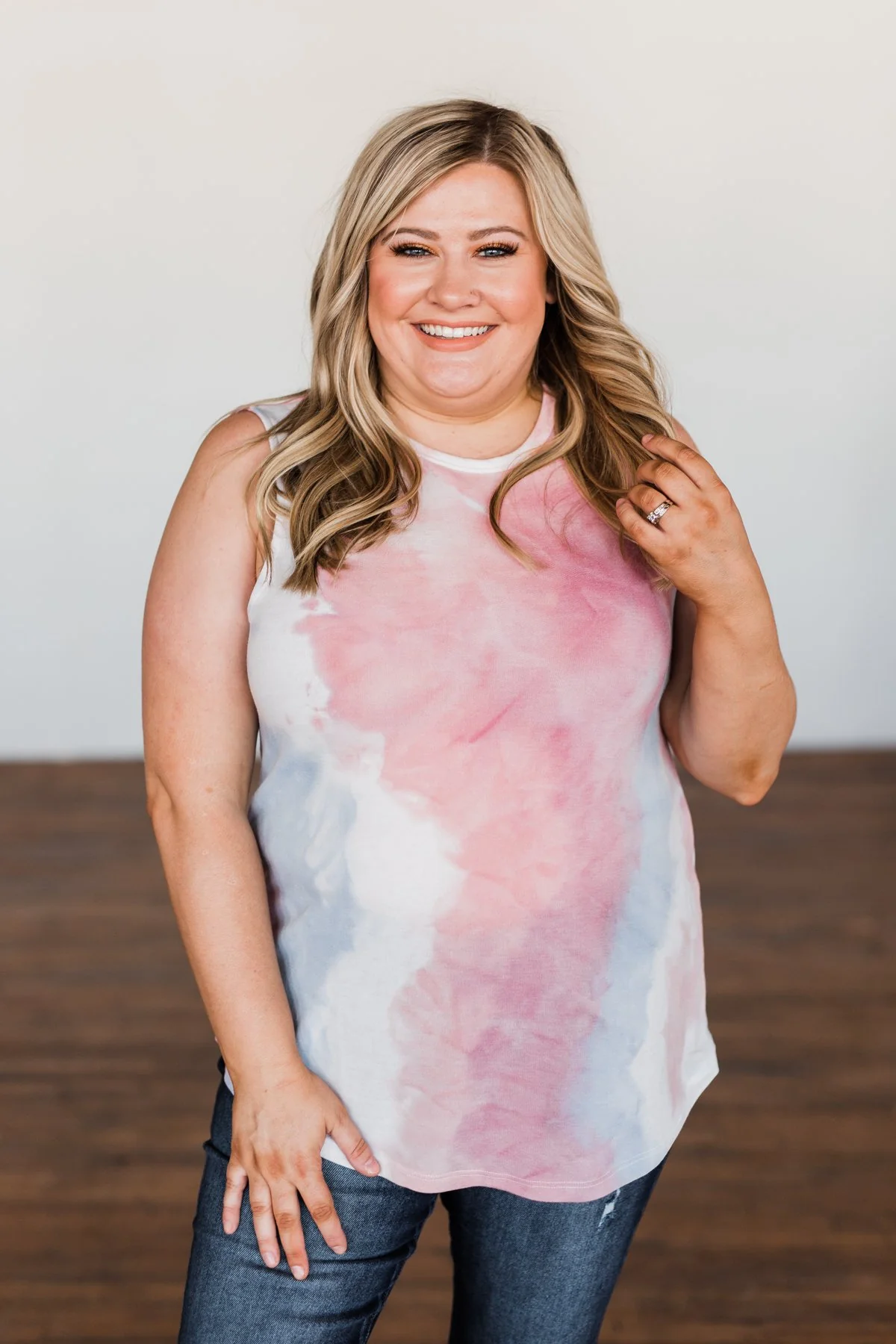 Brighten My Summer Tie Dye Tank Top- Blue, Pink, Ivory - Image 4