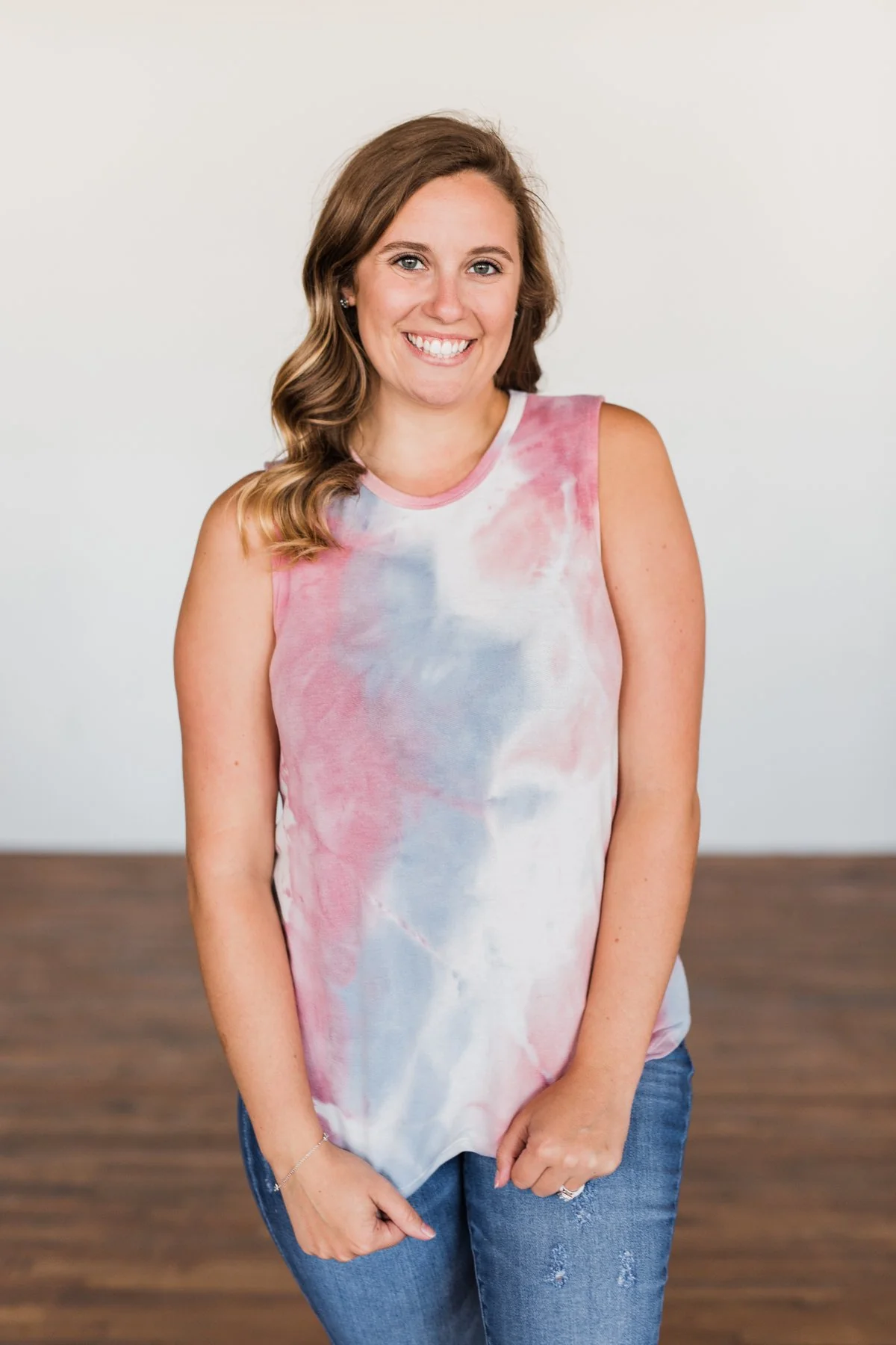 Brighten My Summer Tie Dye Tank Top- Blue, Pink, Ivory - Image 5
