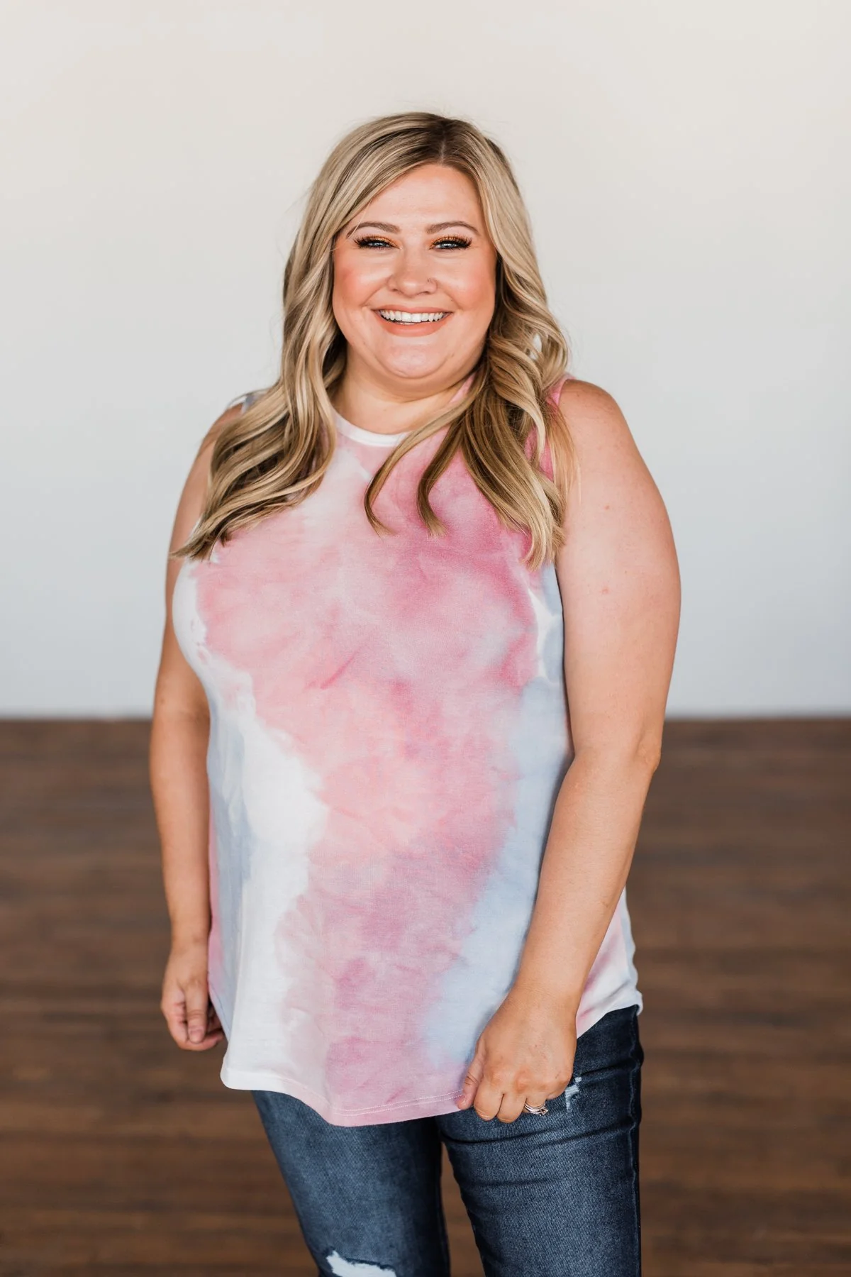 Brighten My Summer Tie Dye Tank Top- Blue, Pink, Ivory - Image 7