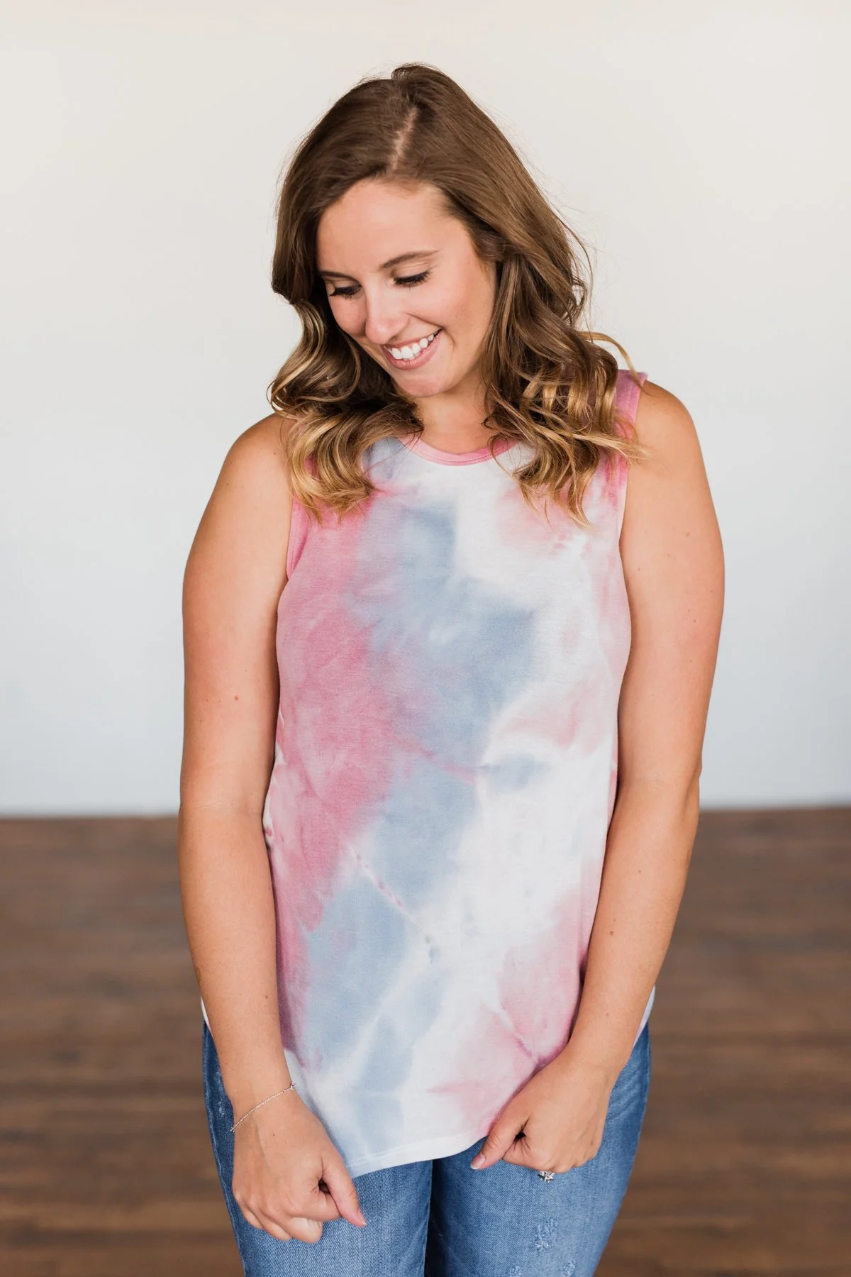 Brighten My Summer Tie Dye Tank Top- Blue, Pink, Ivory - Image 9