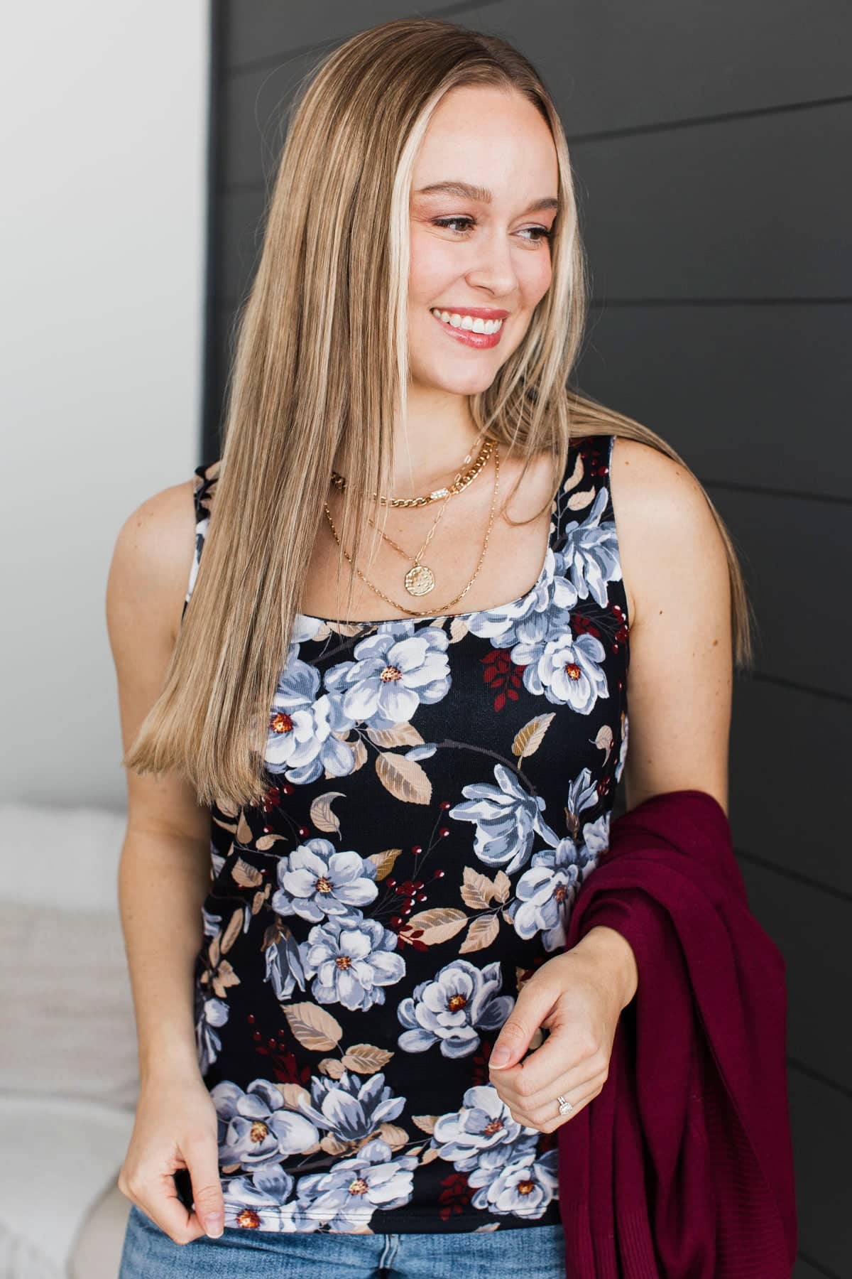 Brighten Your Life Floral Tank Top- Black - Image 4