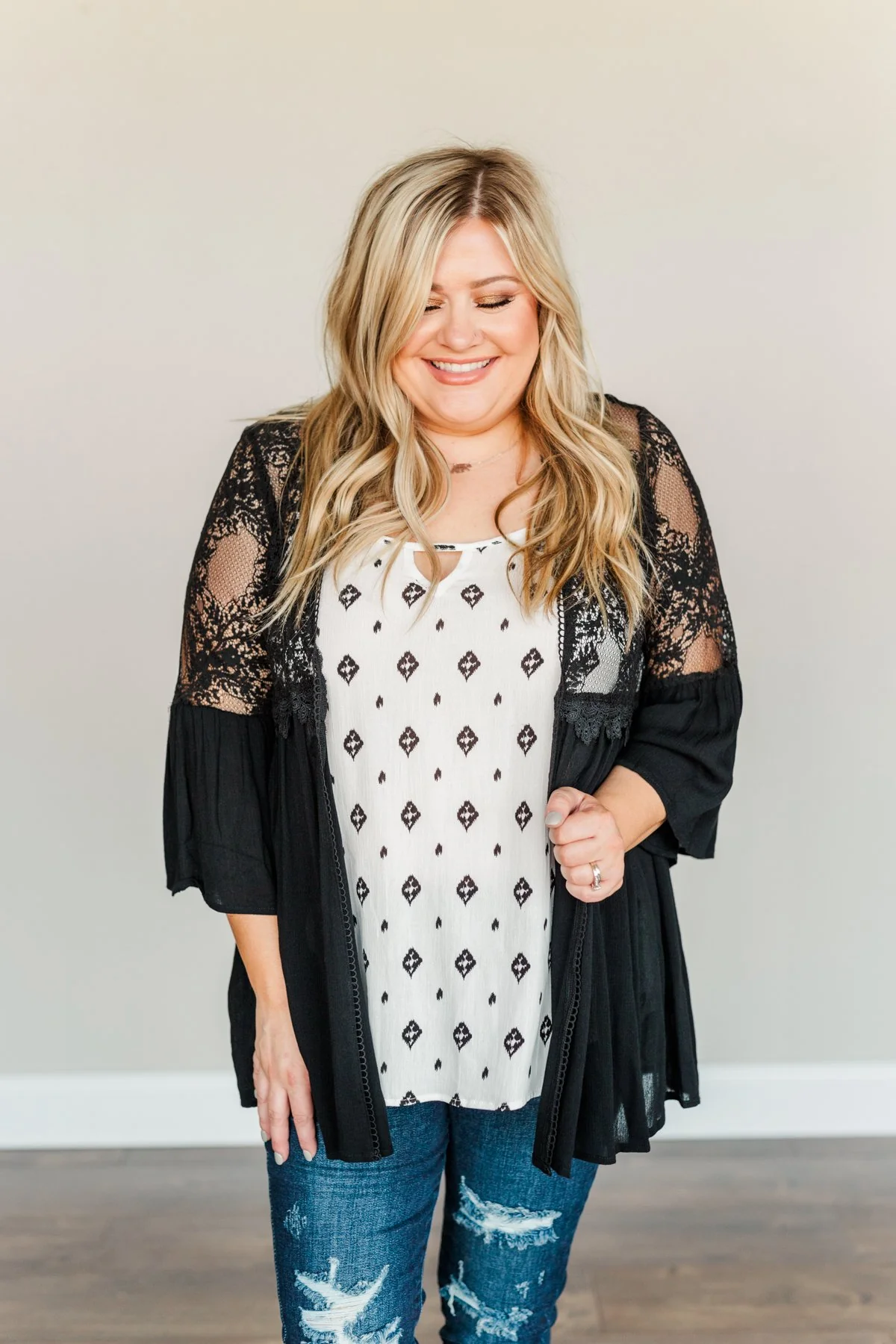 Brighter Days Ahead Lace Kimono- Black - Image 4