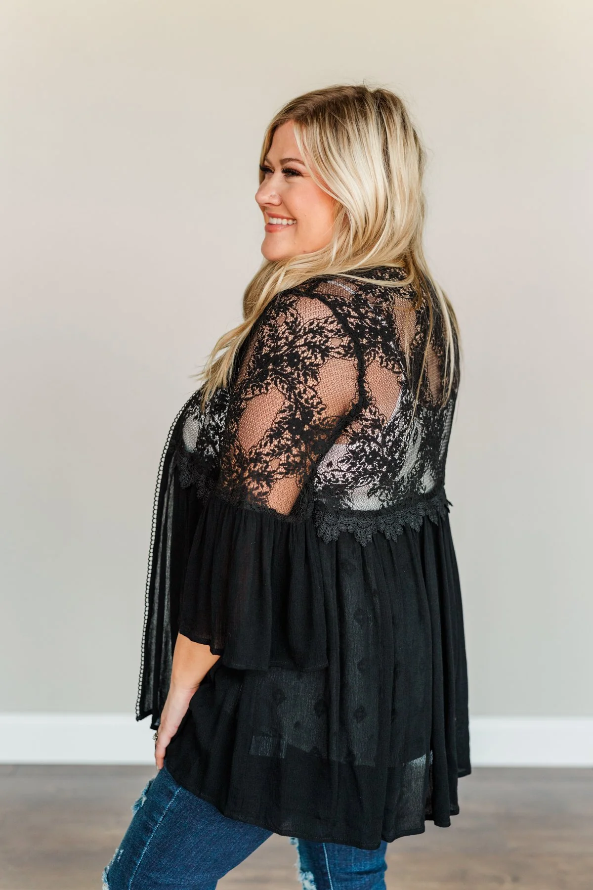 Brighter Days Ahead Lace Kimono- Black - Image 7
