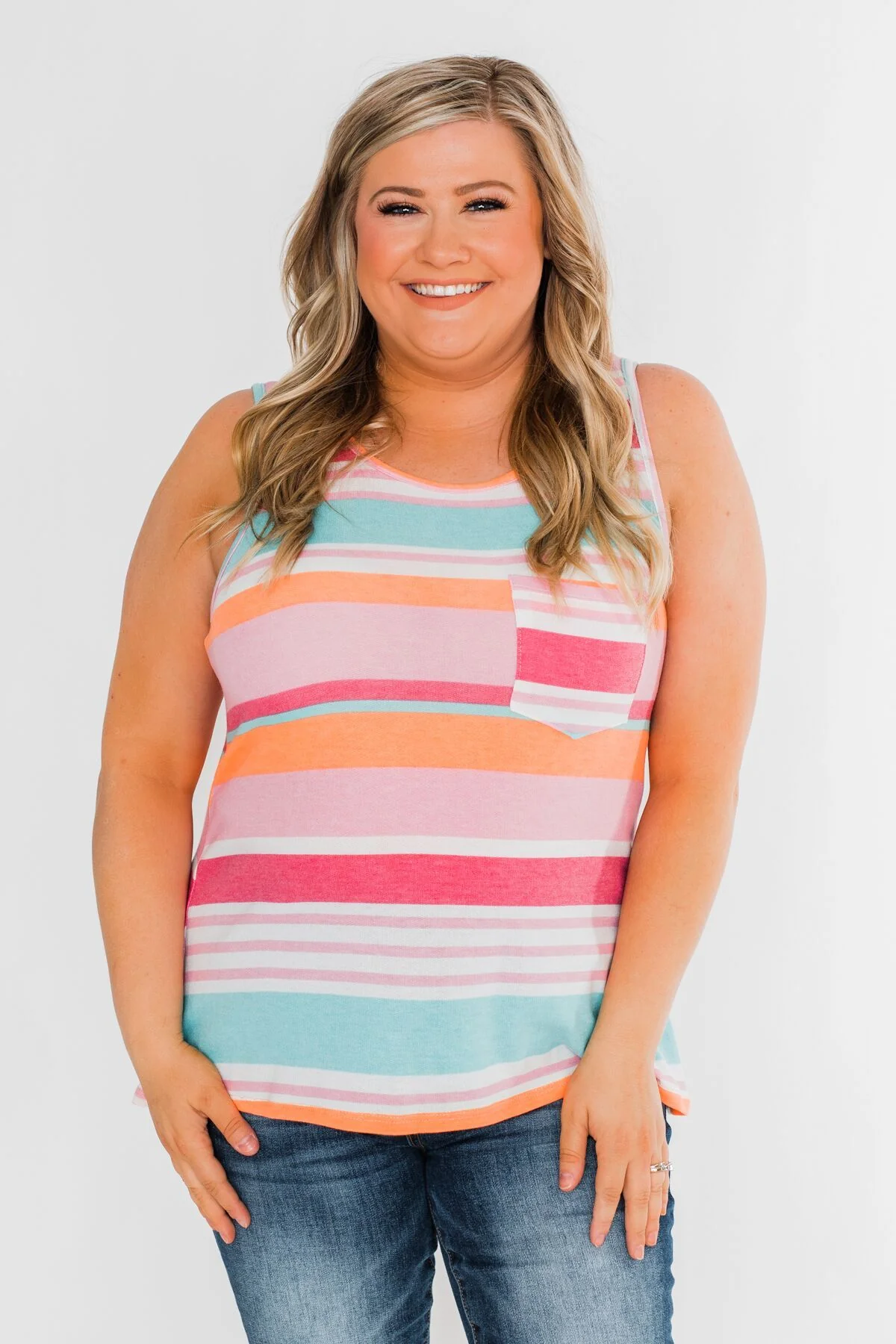 Brighter Days Striped Pocket Tank Top- Multi - Image 2