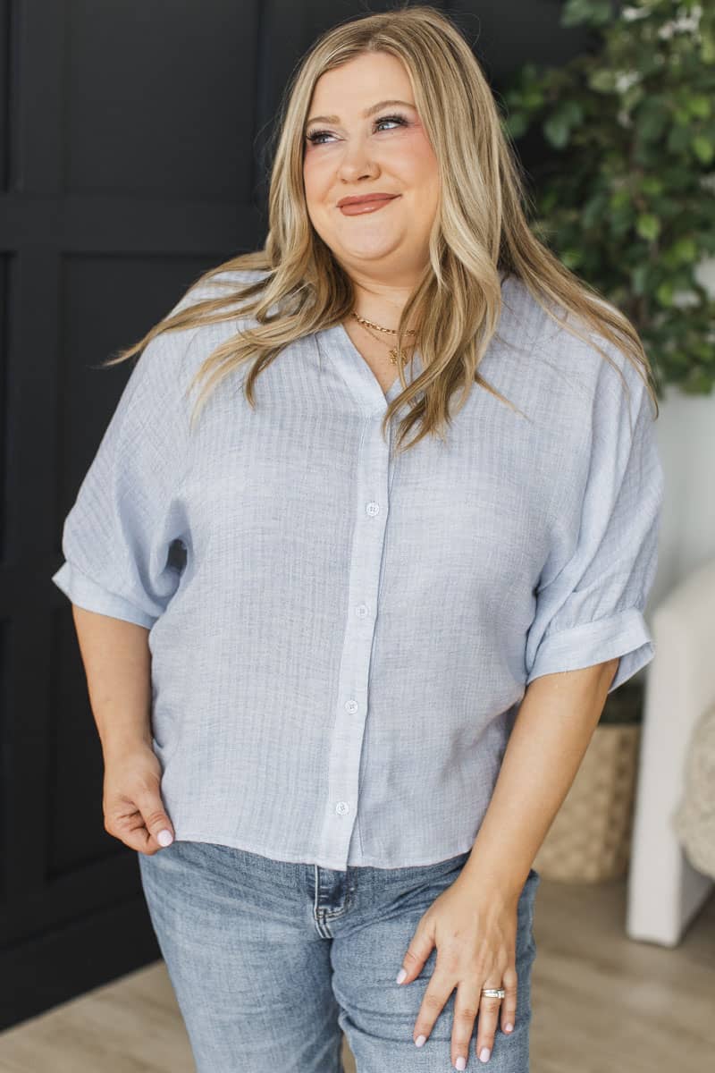 Brighter Horizons Button Up Blouse- Baby Blue - Image 4