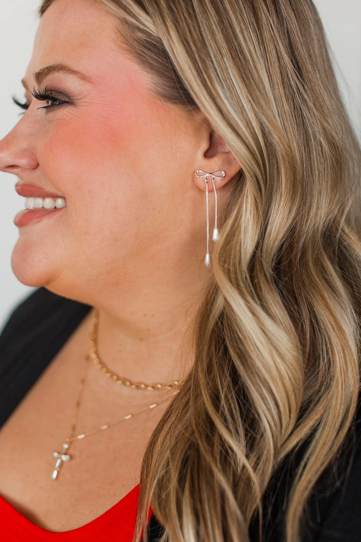 Brilliant Bow Tie Dangle Earrings- Silver - Image 2