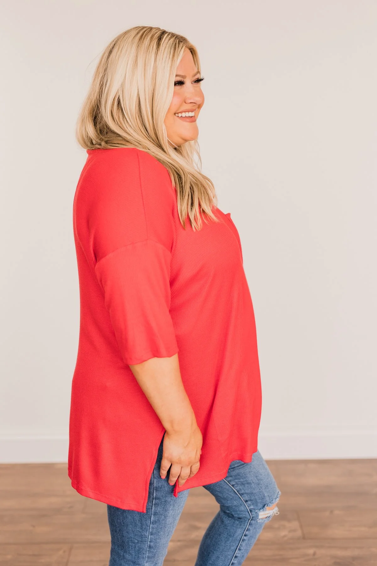 Brilliant Smiles Thermal Knit Pocket Top- Red - Image 7