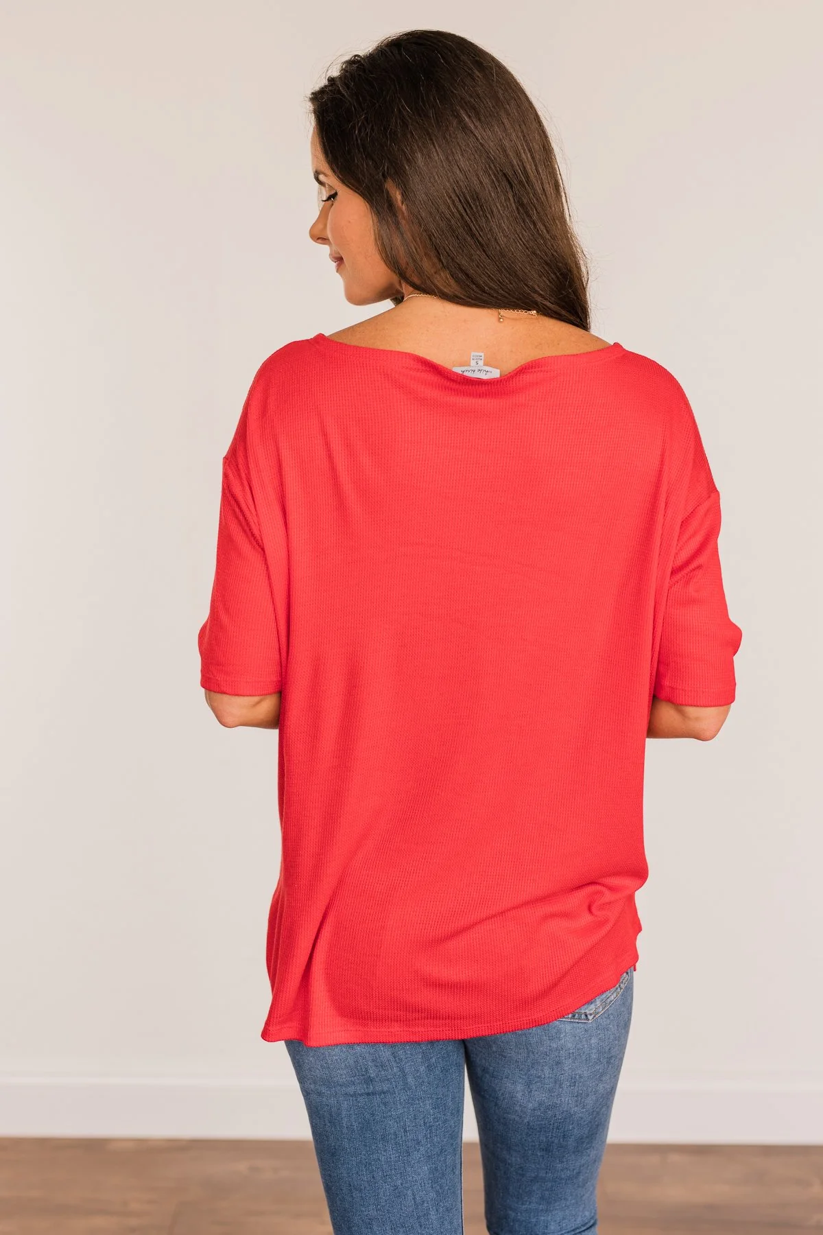 Brilliant Smiles Thermal Knit Pocket Top- Red - Image 9