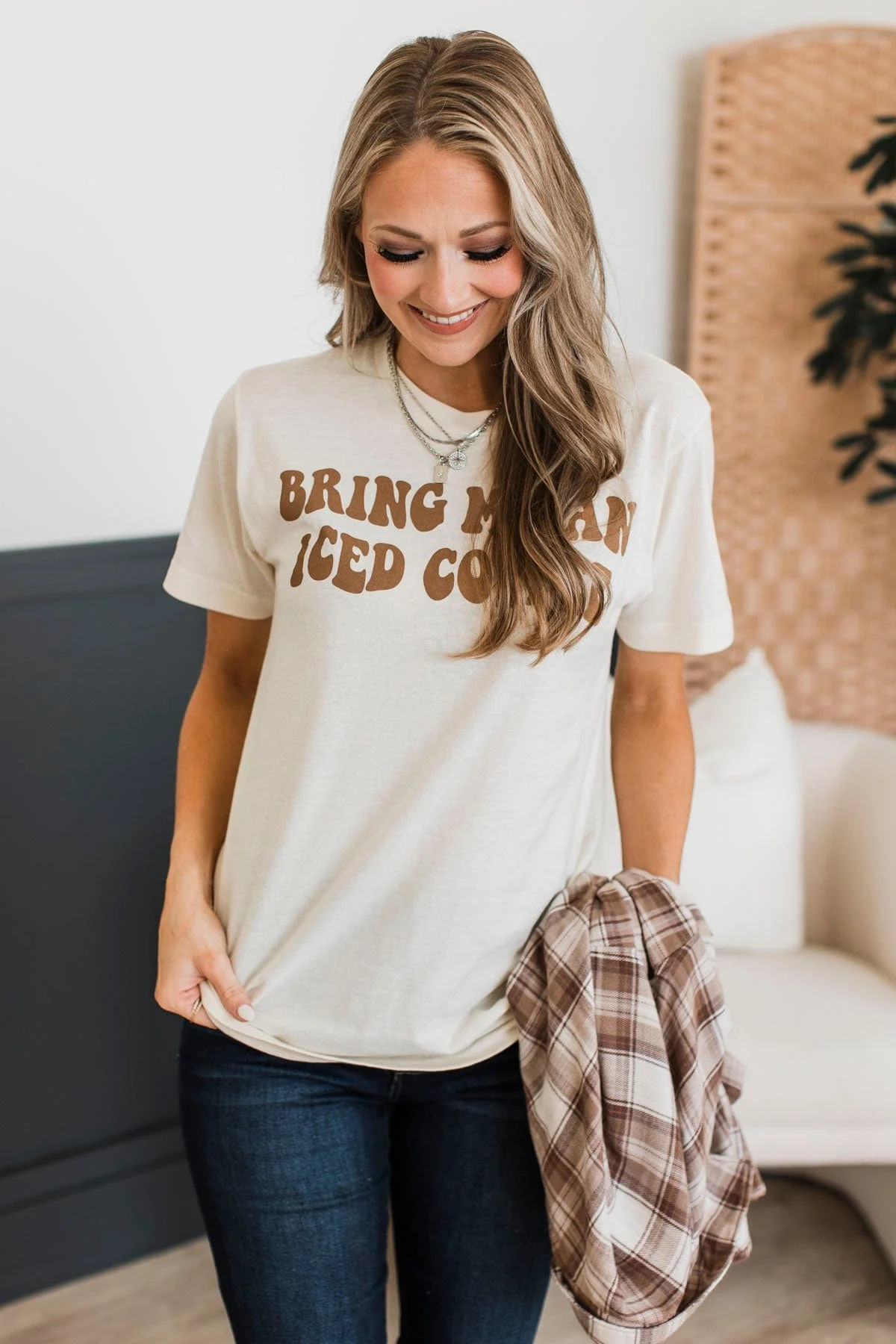 "Bring Me An Iced Coffee" Graphic Tee- Cream - Image 2