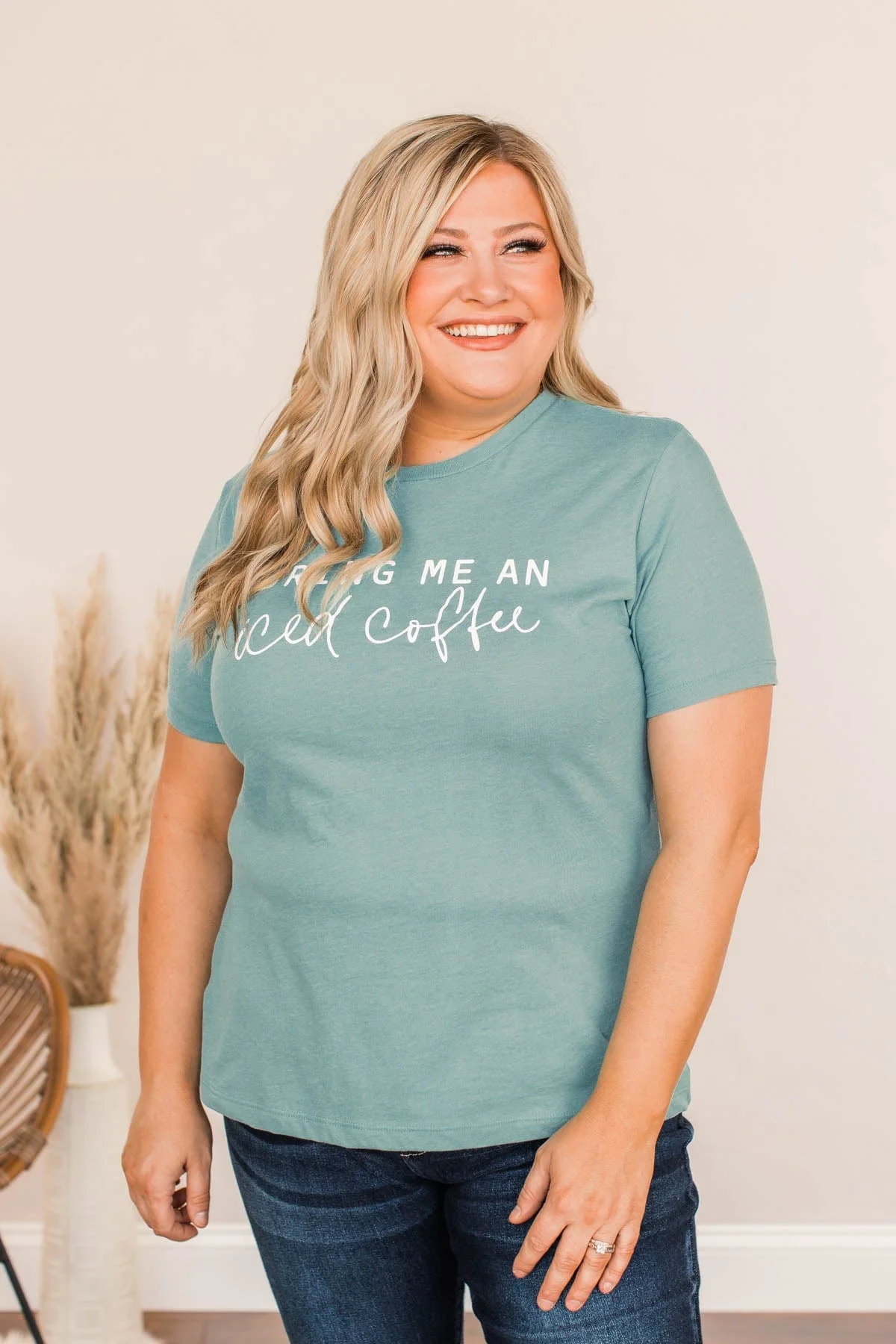 "Bring Me An Iced Coffee" Graphic Tee- Teal - Image 2