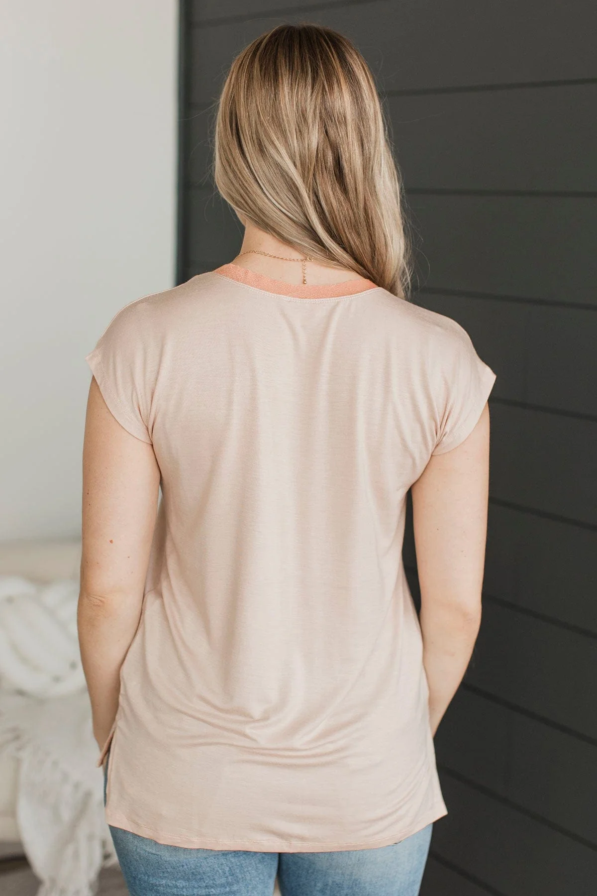 Bring Me Love V-Neck Top- Light Peach - Image 6