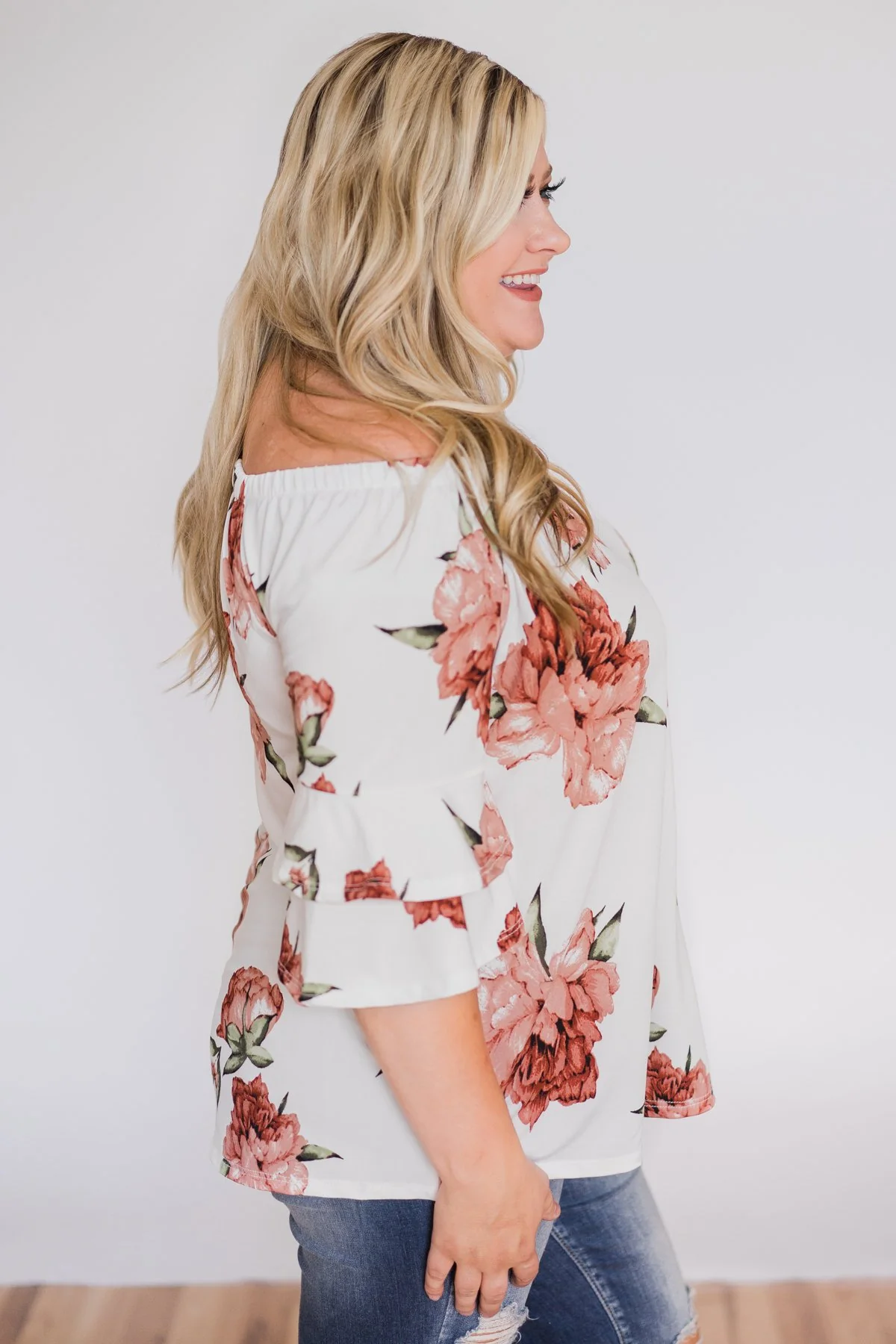 Bring on the Floral Off the Shoulder Top- Ivory - Image 7