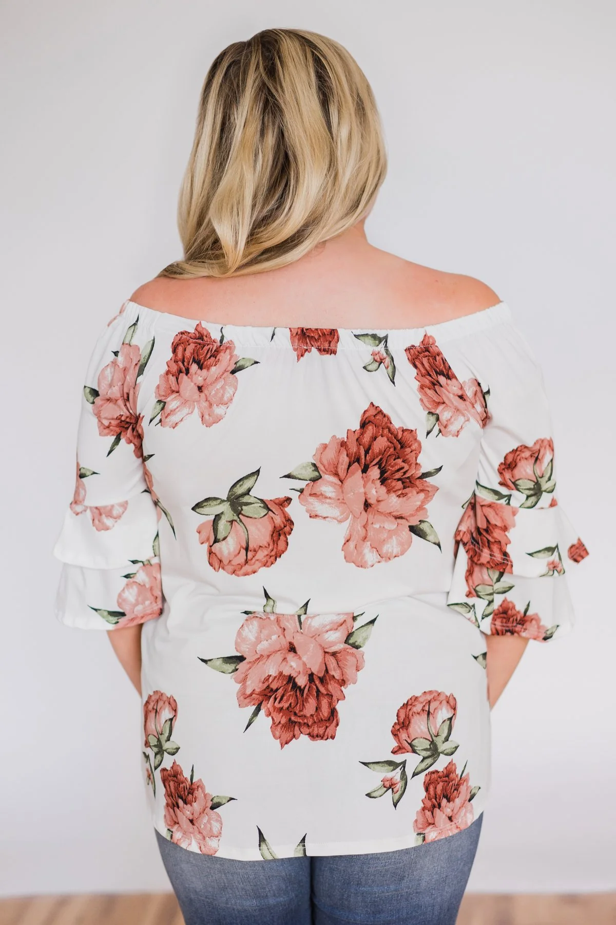 Bring on the Floral Off the Shoulder Top- Ivory - Image 8