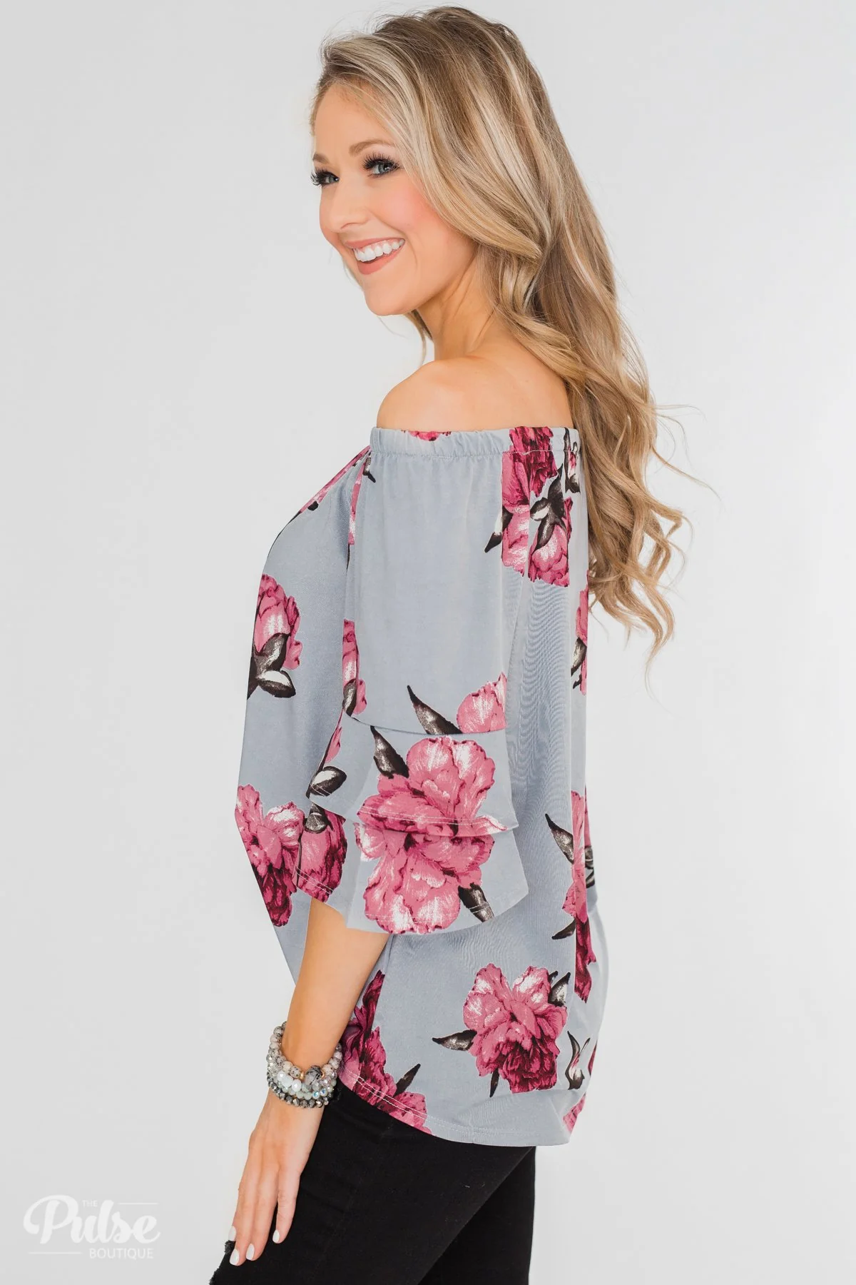 Bring on the Floral Off the Shoulder Top- Powder Blue - Image 11