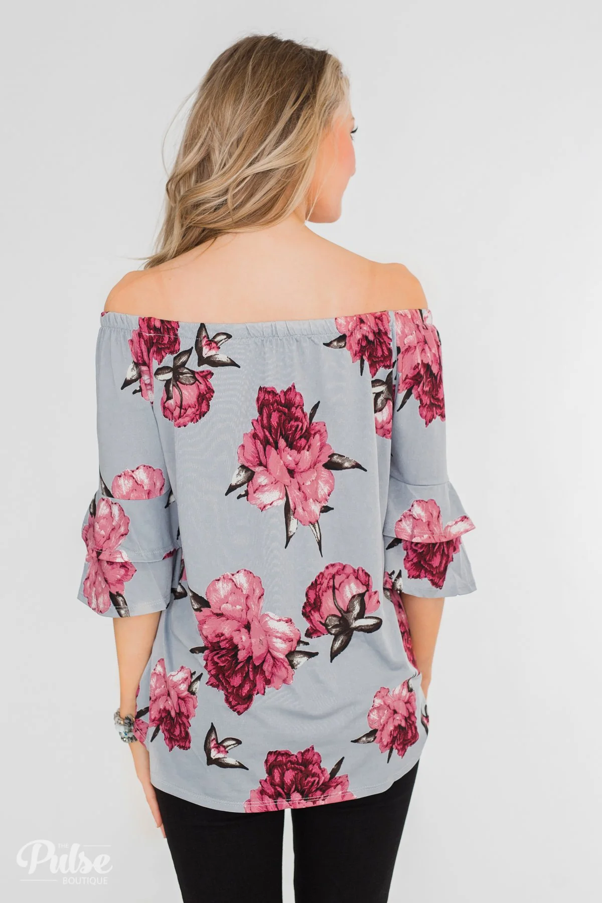Bring on the Floral Off the Shoulder Top- Powder Blue - Image 14