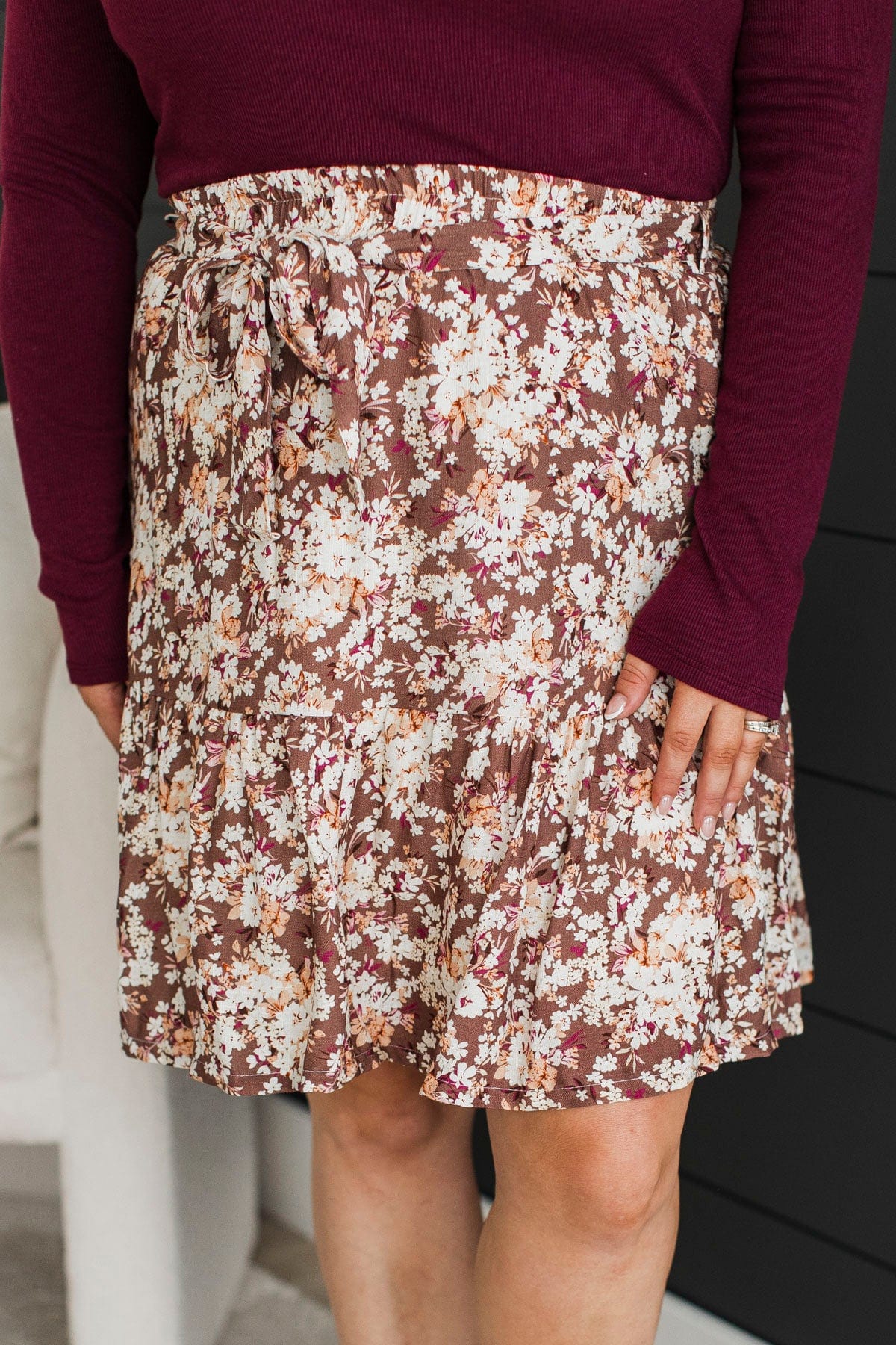 Bring On The Party Floral Skirt- Coffee - Image 3