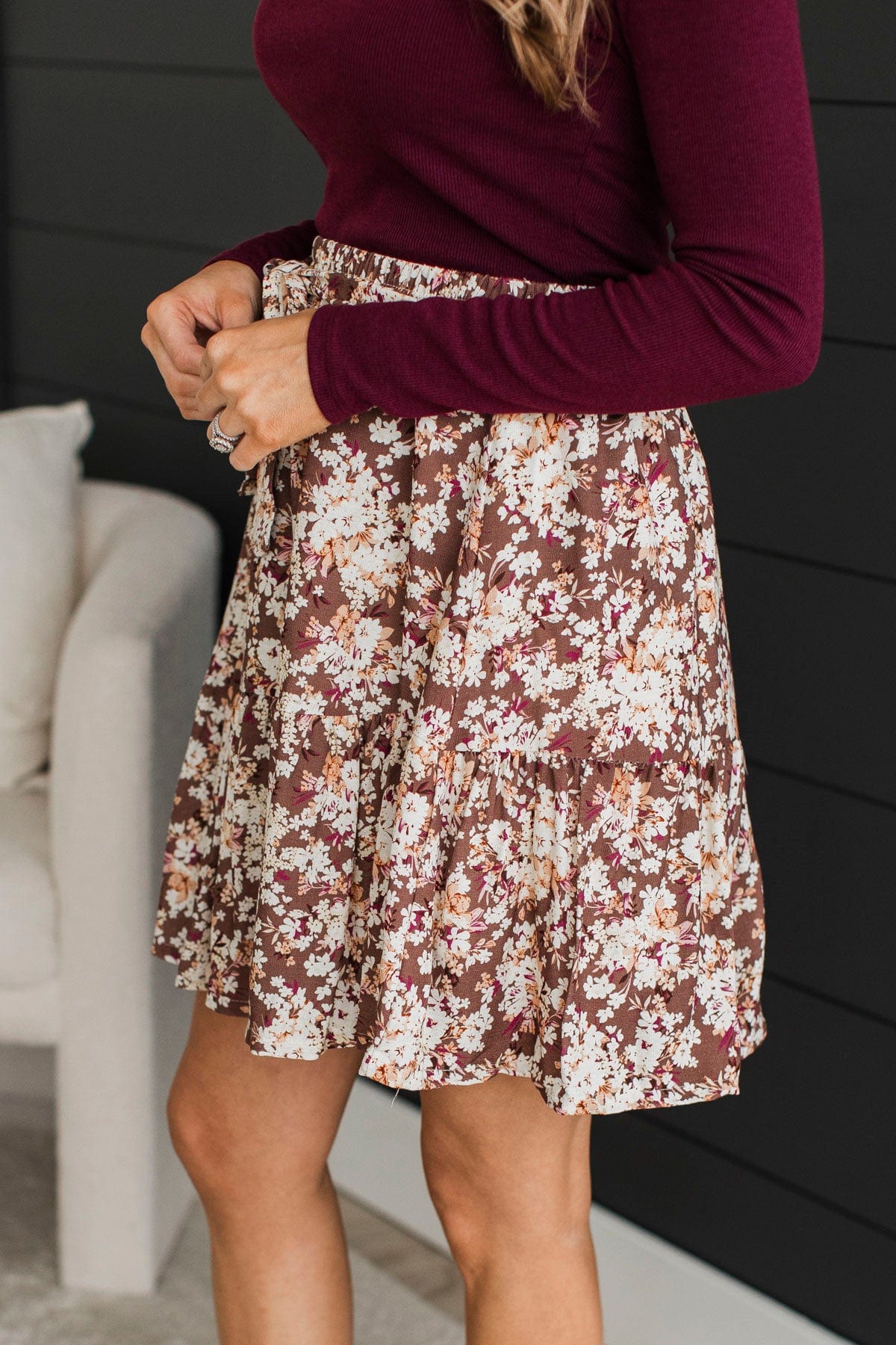 Bring On The Party Floral Skirt- Coffee - Image 5