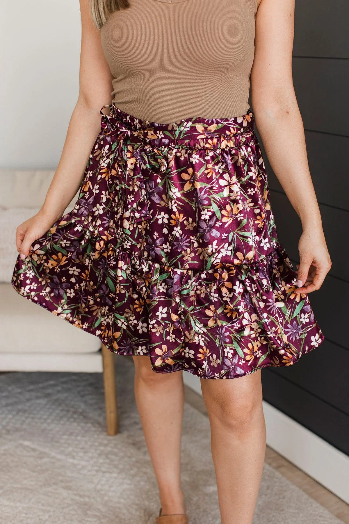 Bring On The Party Floral Skirt- Plum - Image 3