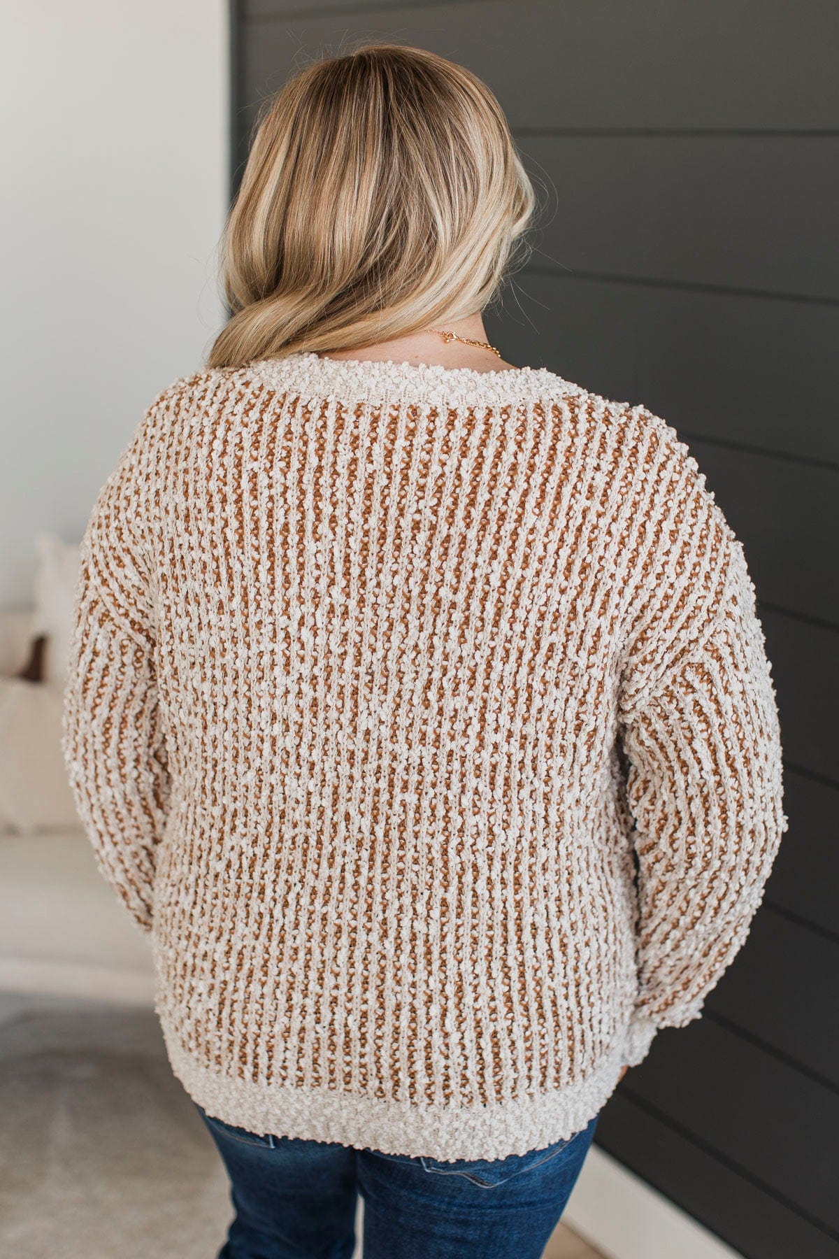 Brings Me Peace Popcorn Knit Sweater- Ivory & Golden - Image 7