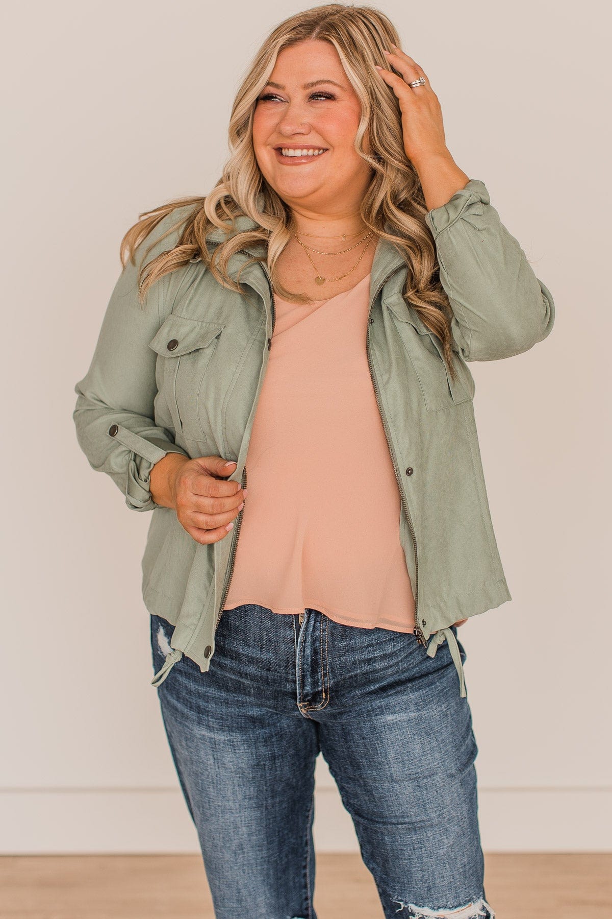 Brisk Morning Lightweight Zip Up Jacket- Sage - Image 4
