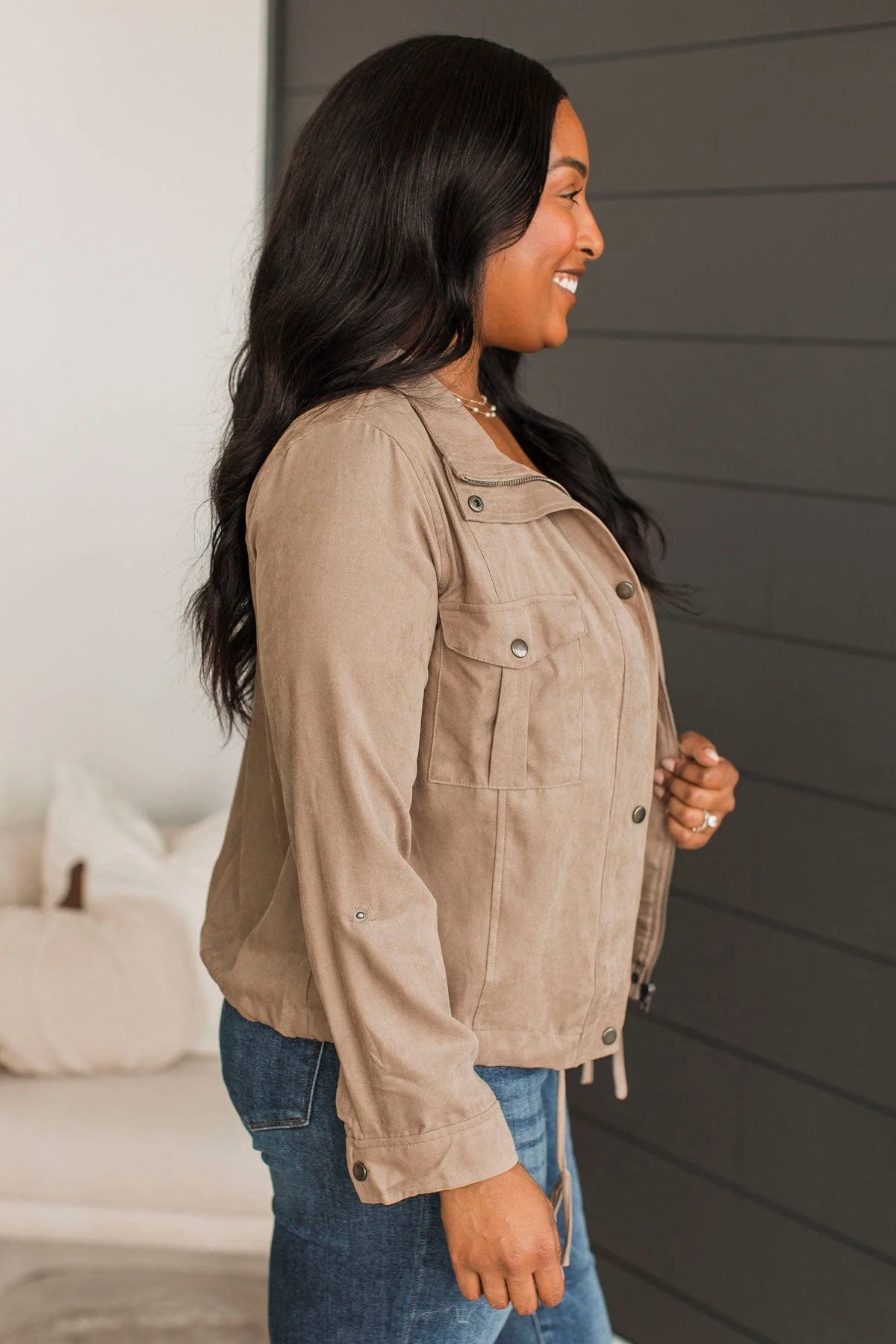 Brisk Morning Lightweight Zip Up Jacket- Taupe - Image 5