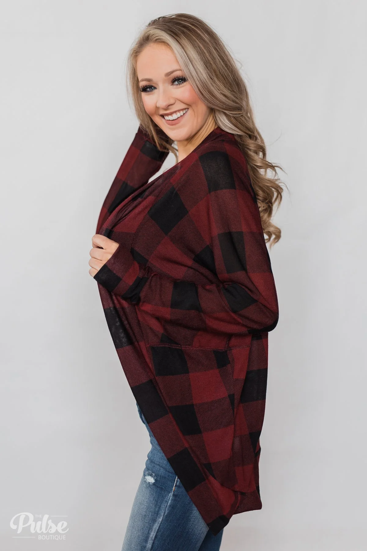 Buffalo Plaid Cardigan- Deep Red & Black - Image 12