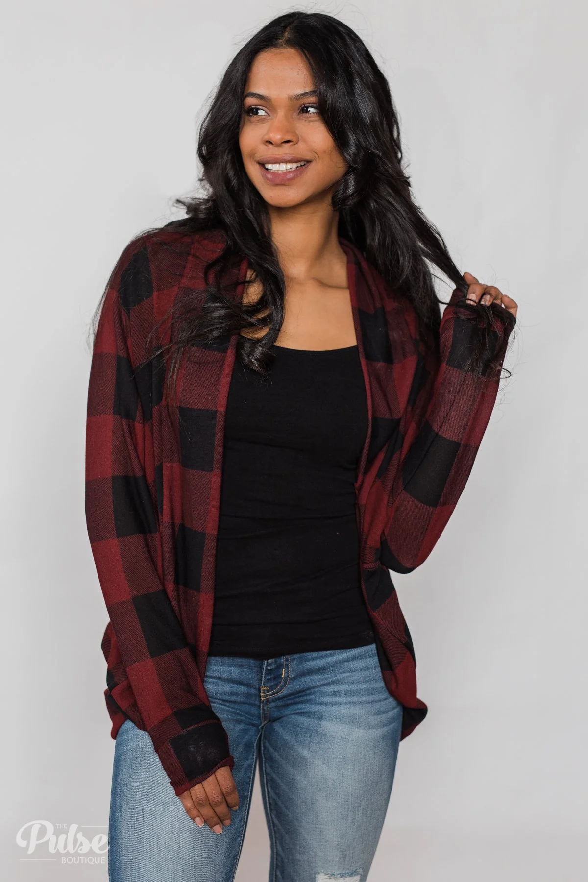 Buffalo Plaid Cardigan- Deep Red & Black - Image 15