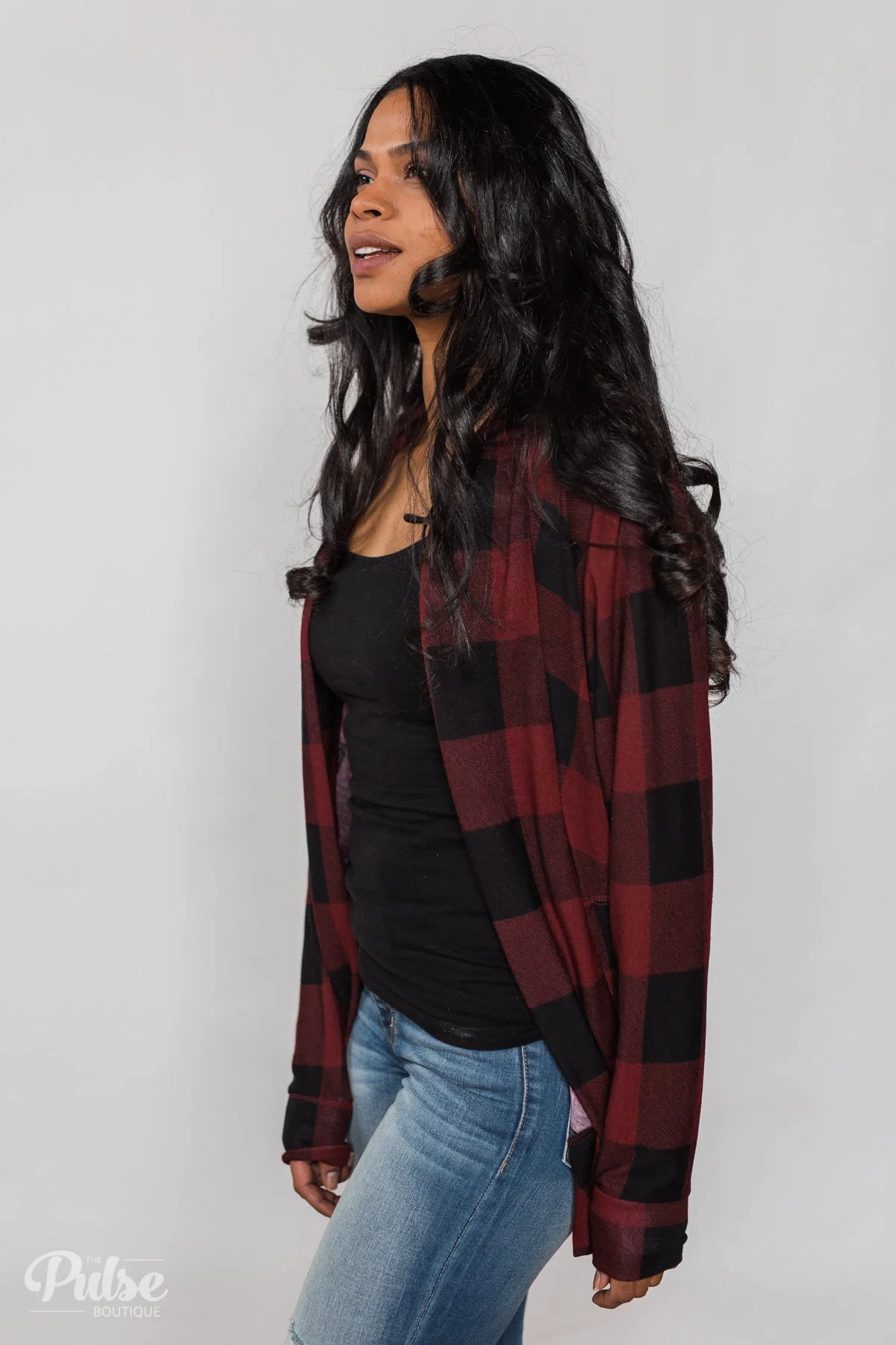 Buffalo Plaid Cardigan- Deep Red & Black - Image 16