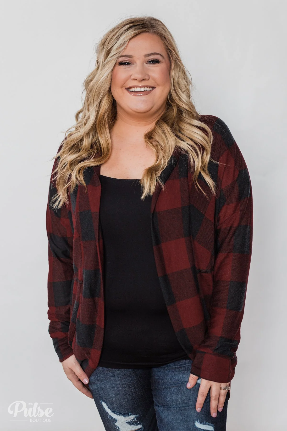 Buffalo Plaid Cardigan- Deep Red & Black - Image 18