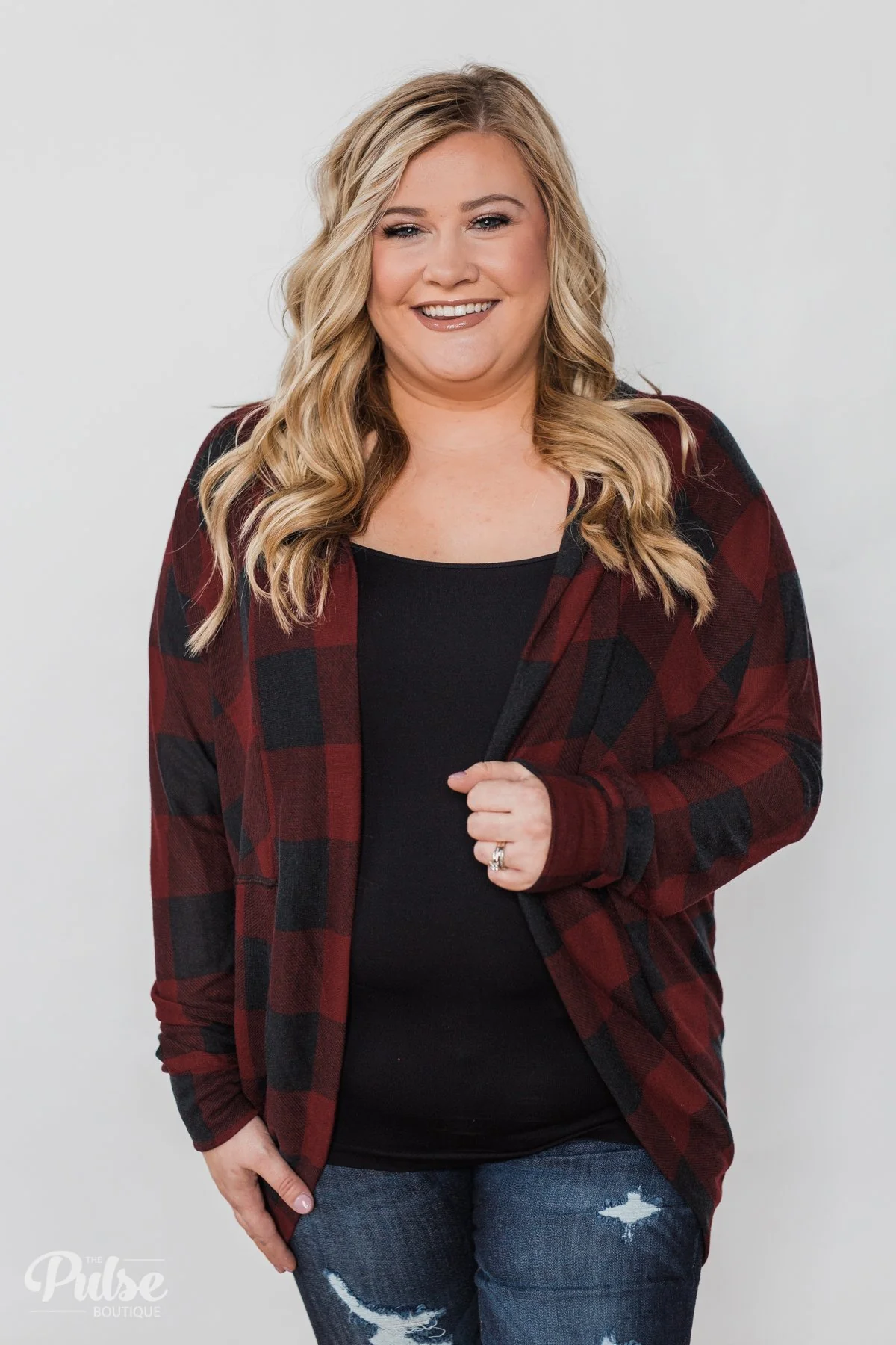 Buffalo Plaid Cardigan- Deep Red & Black - Image 20