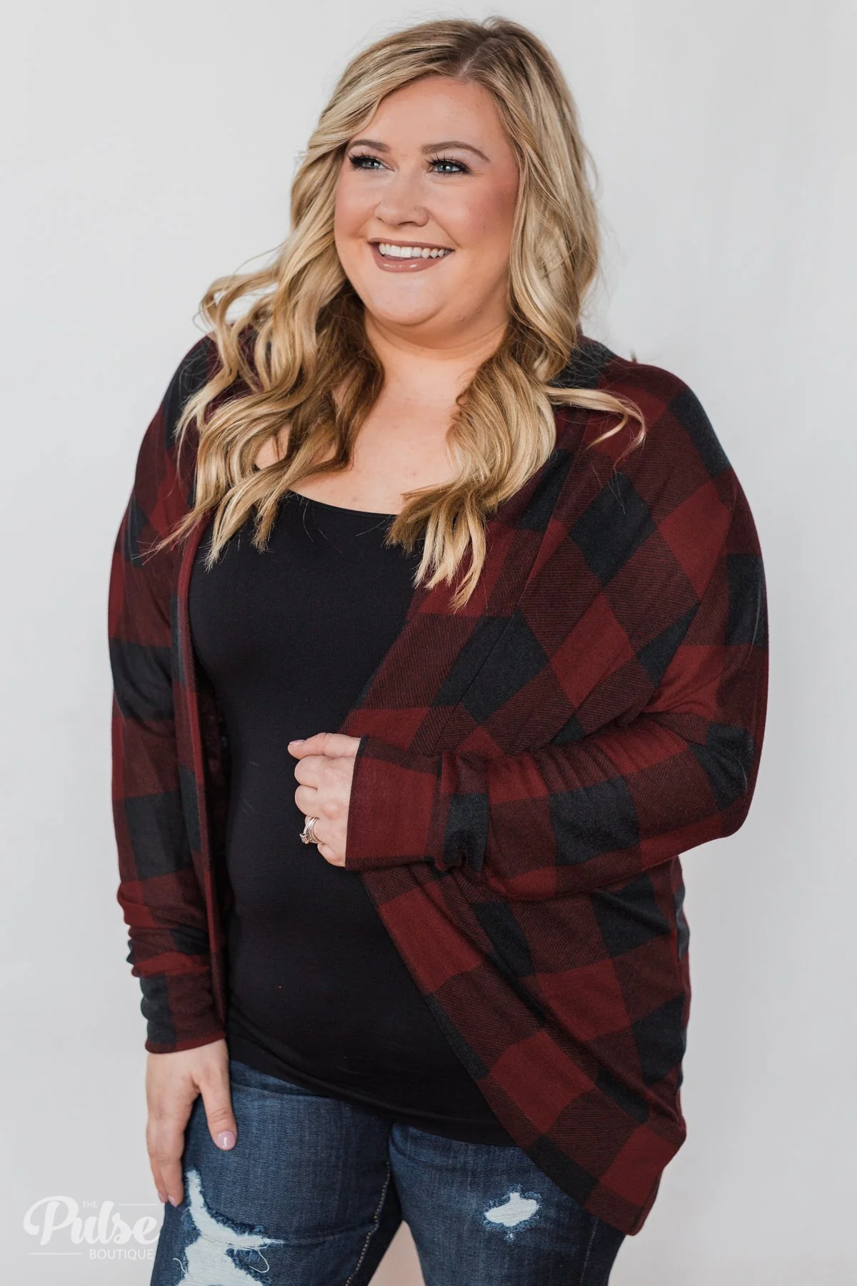 Buffalo Plaid Cardigan- Deep Red & Black - Image 21