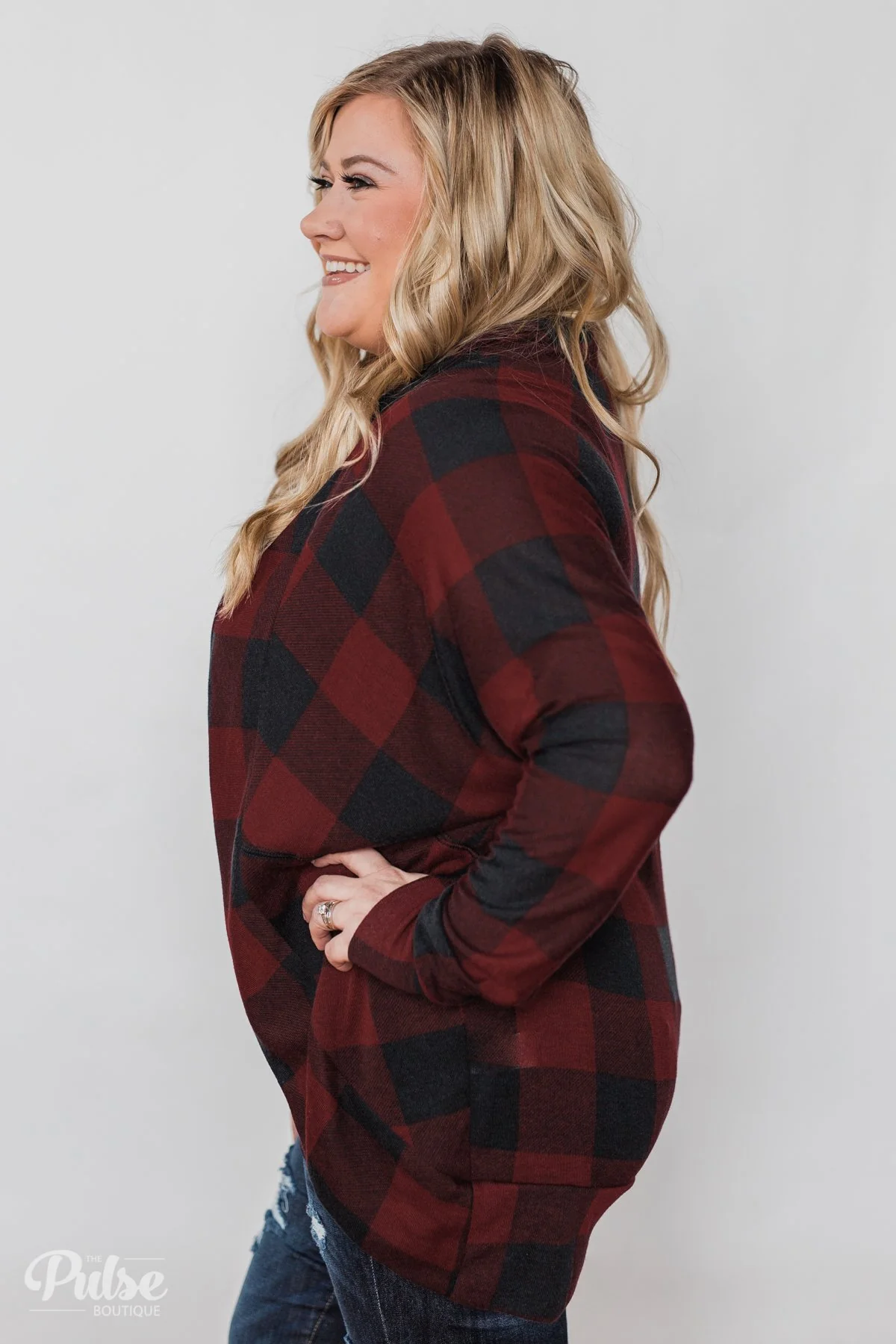 Buffalo Plaid Cardigan- Deep Red & Black - Image 22